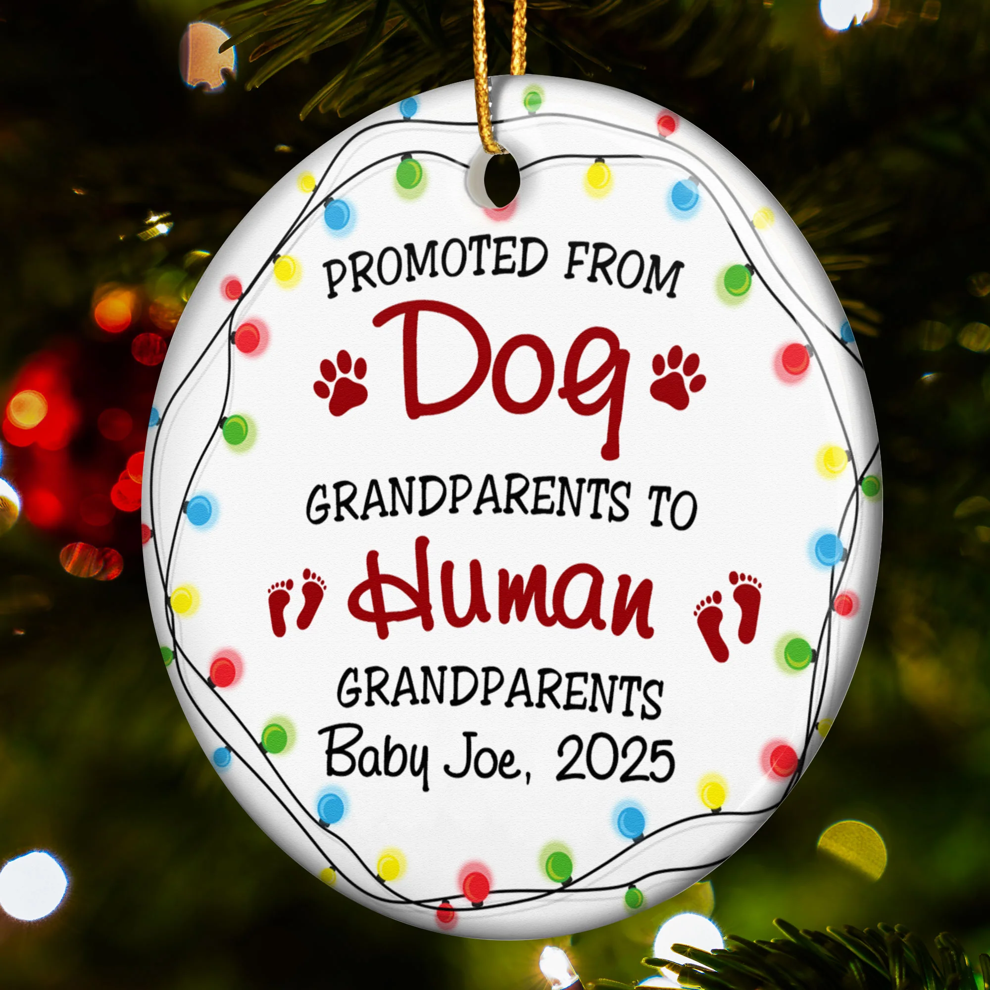 Promoted From Dog Grandparents To Human Grandparents - Personalized Ceramic Ornament - Image 2