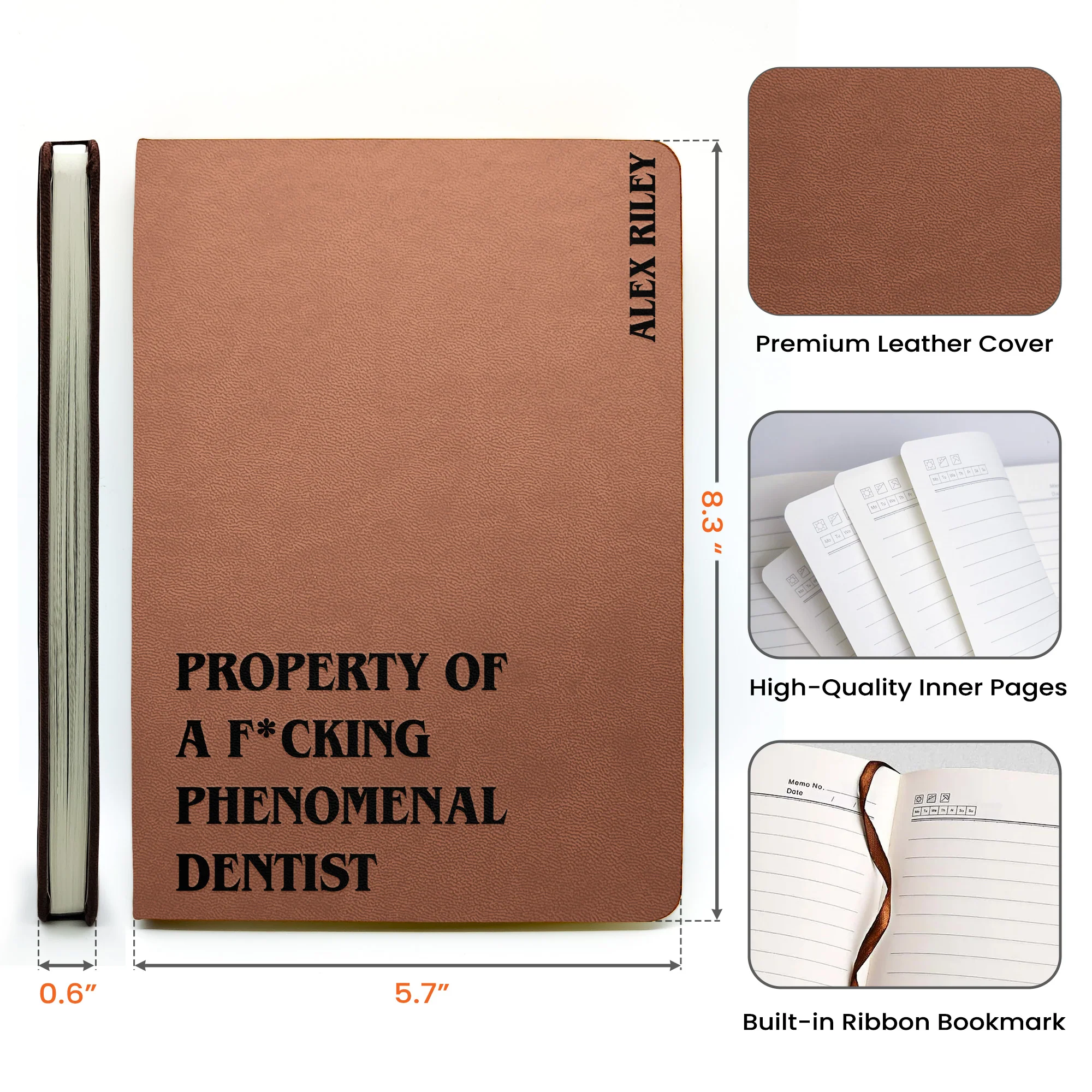 Property Of A F*Cking Phenomenal - Personalized Leather Journal - Image 7