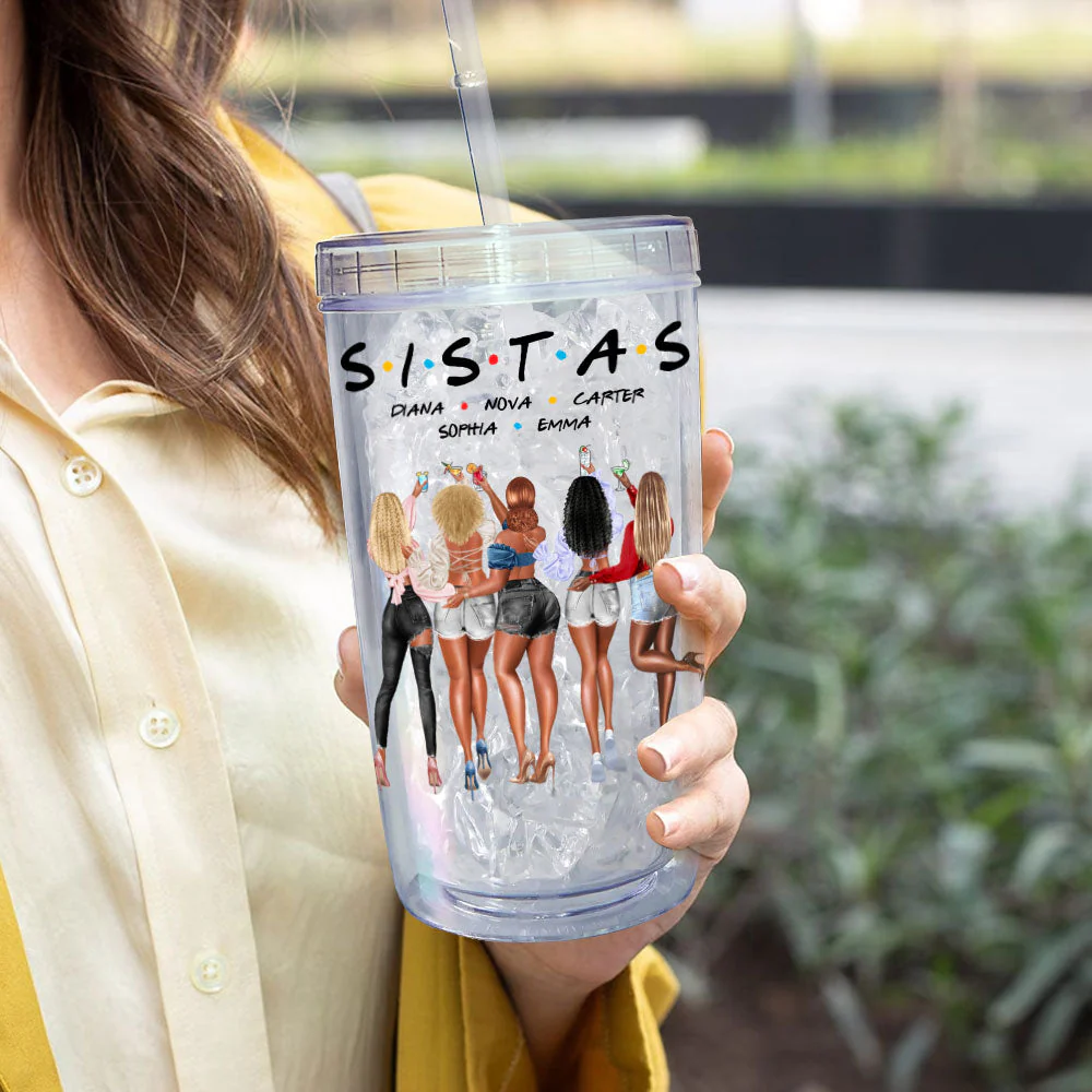 Proud Black Sistas Queen Melanin Afro - Personalized Acrylic Tumbler With Straw - Image 4