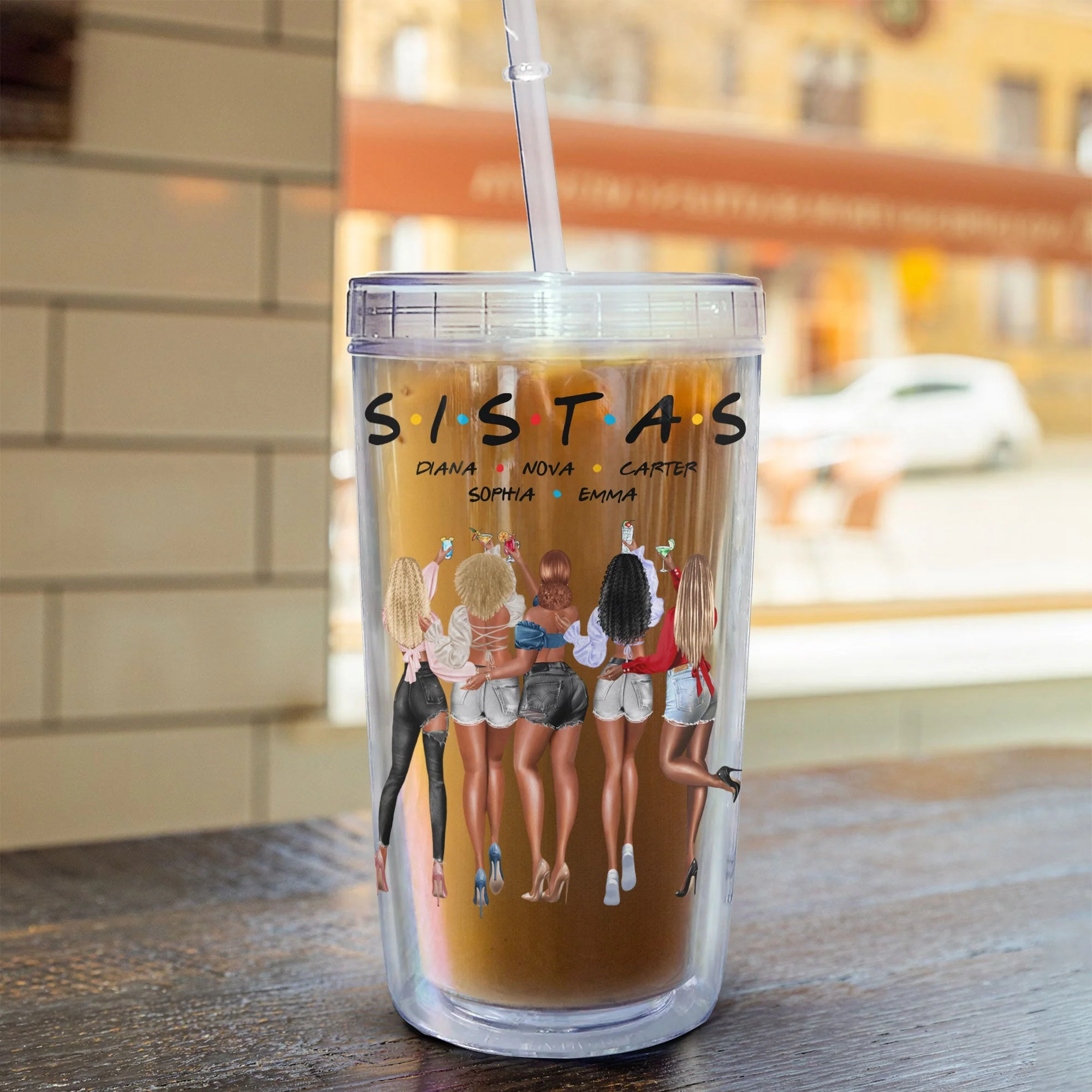 Proud Black Sistas Queen Melanin Afro - Personalized Acrylic Tumbler With Straw - Image 5