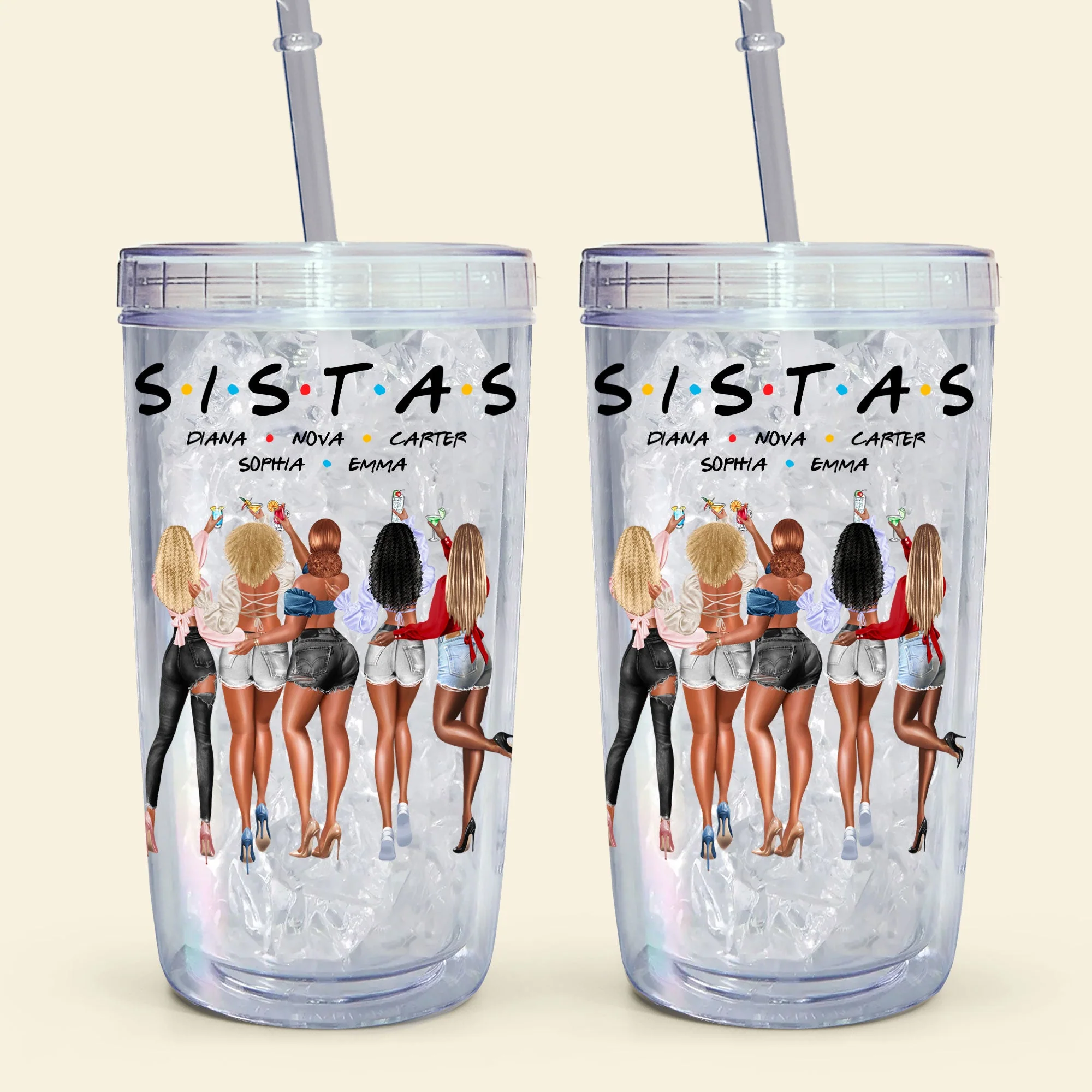 Proud Black Sistas Queen Melanin Afro - Personalized Acrylic Tumbler With Straw - Image 6