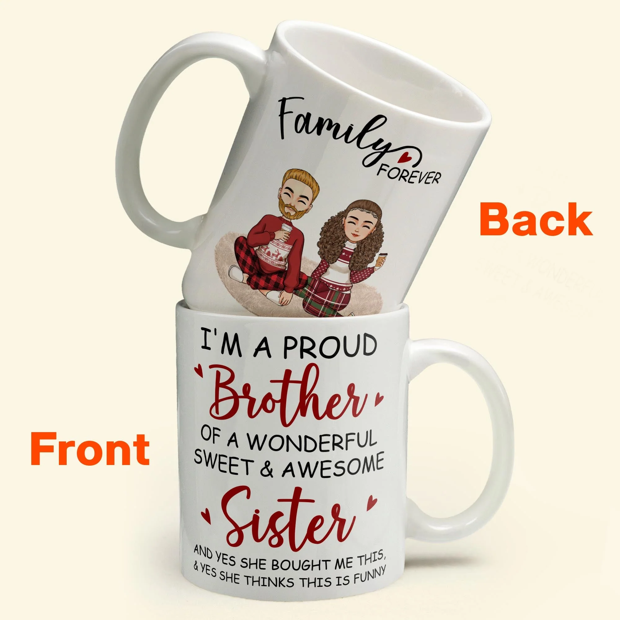 Proud Brother Of A Wonderful & Sweet Sister - Personalized Mug - Christmas, New Year Gift For Family, Sisters, Brothers, Siblings - Image 4