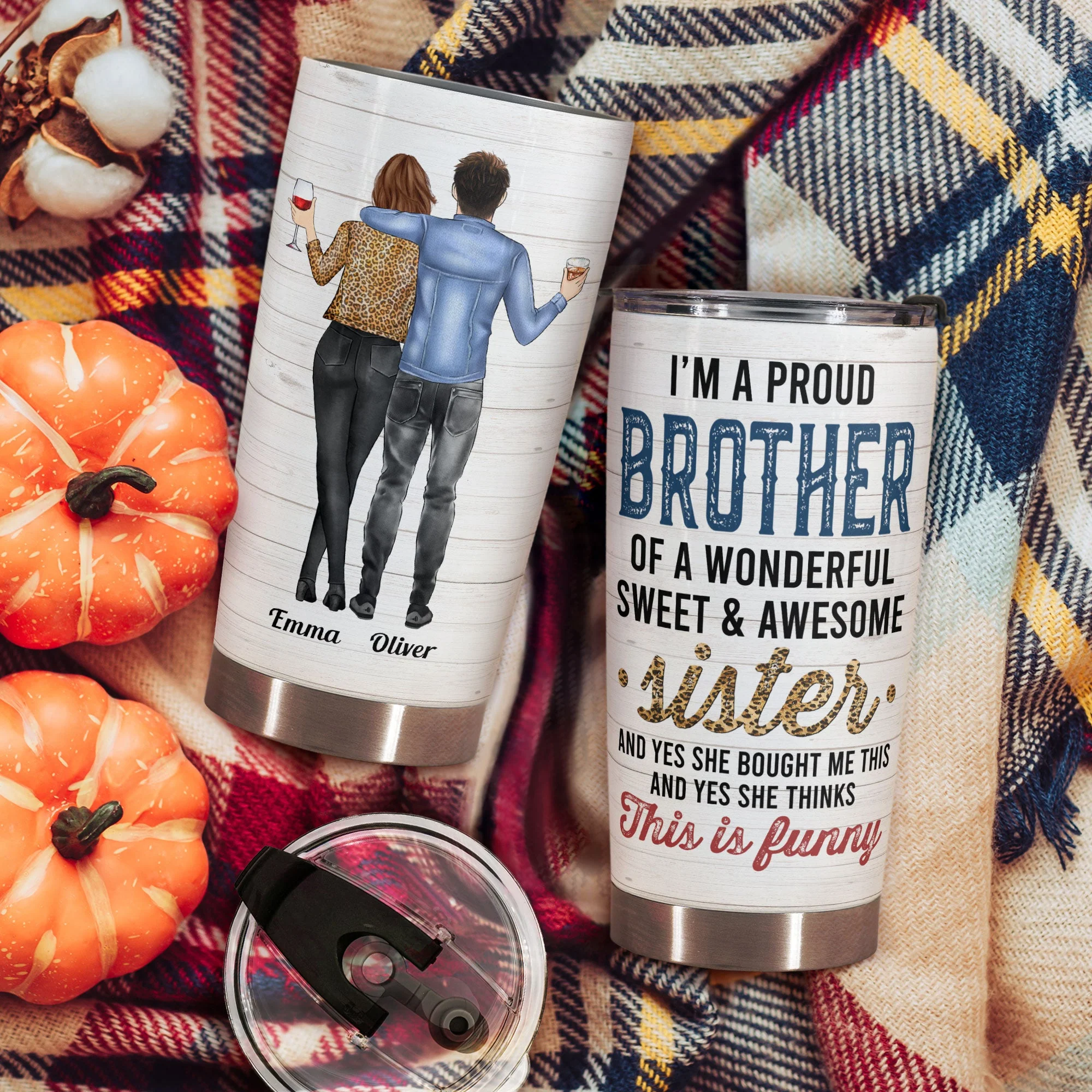 Proud Brother Of Wonderful Sister - Personalized Tumbler Cup - Leopard Family - Image 5