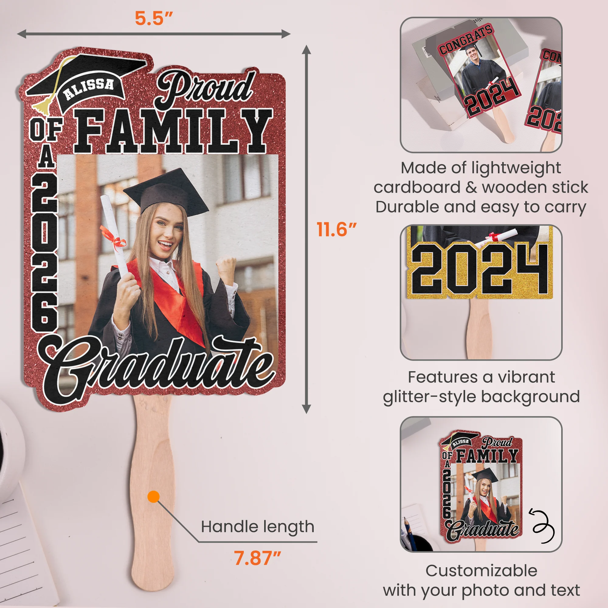 Proud Family Of Graduate - Custom Graduation Fan With Picture - Image 6