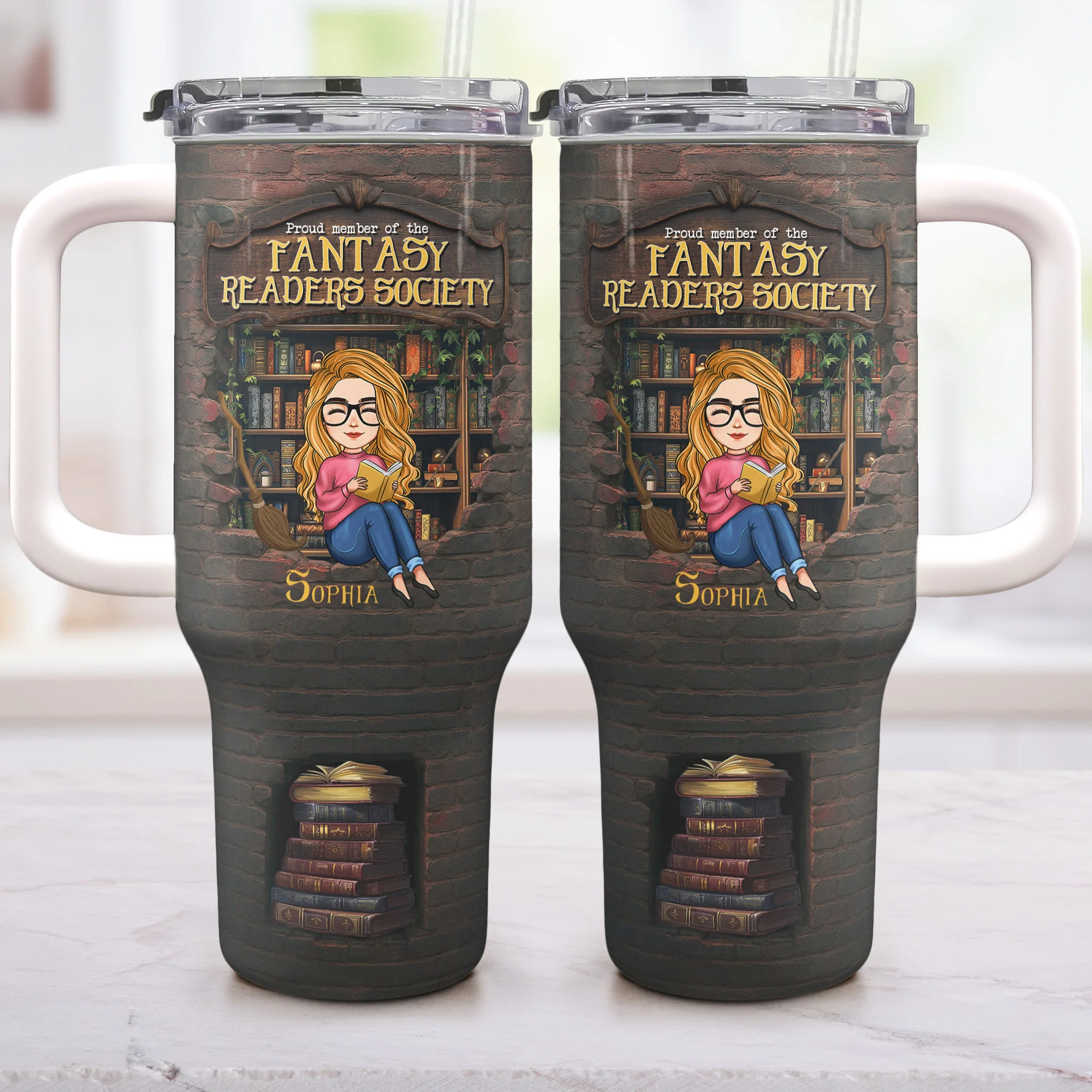 Proud Member Of The Fantasy Readers Society - Personalized 40oz Tumbler With Straw - Image 3