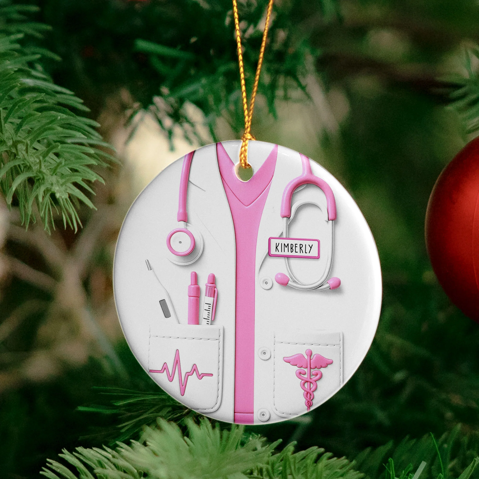 Proud Nurse Custom Scrubs - Gift For Nurse - Personalized Ceramic Ornament - Image 4