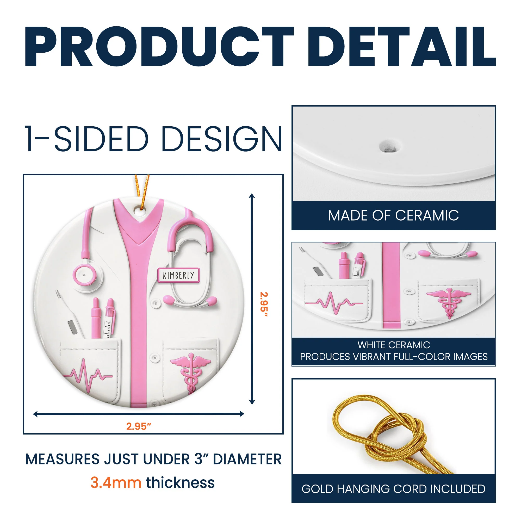 Proud Nurse Custom Scrubs - Gift For Nurse - Personalized Ceramic Ornament - Image 5