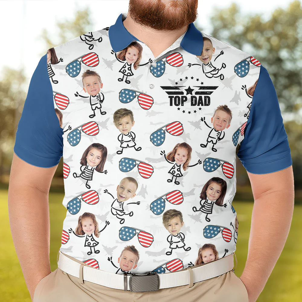 Proud Top Dad Custom Kids Name - Personalized Photo Polo Shirt - Image 2