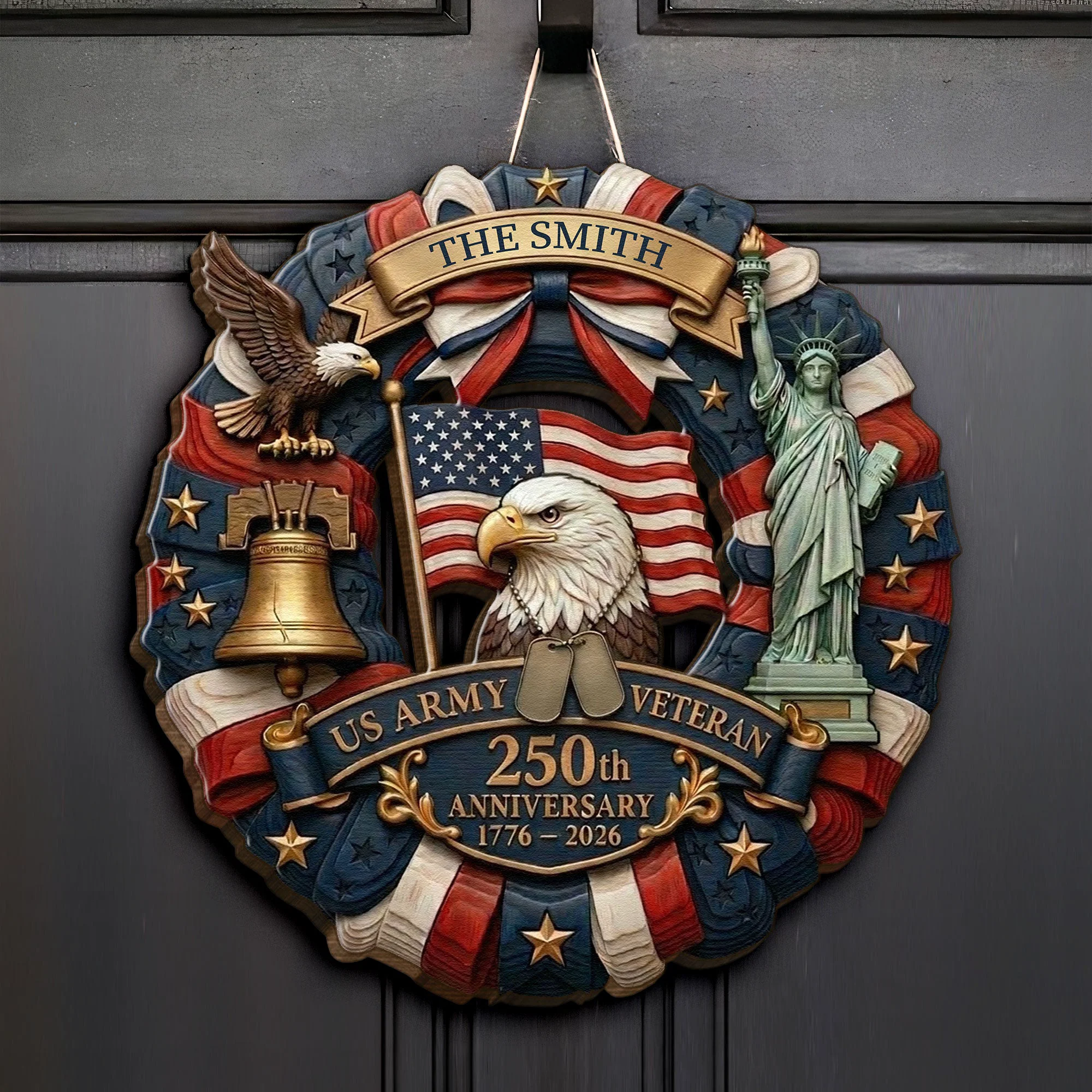 Proud US Army Veteran 250th Anniversary Gift For Mom, Dad - Personalized Wood Sign - Image 2
