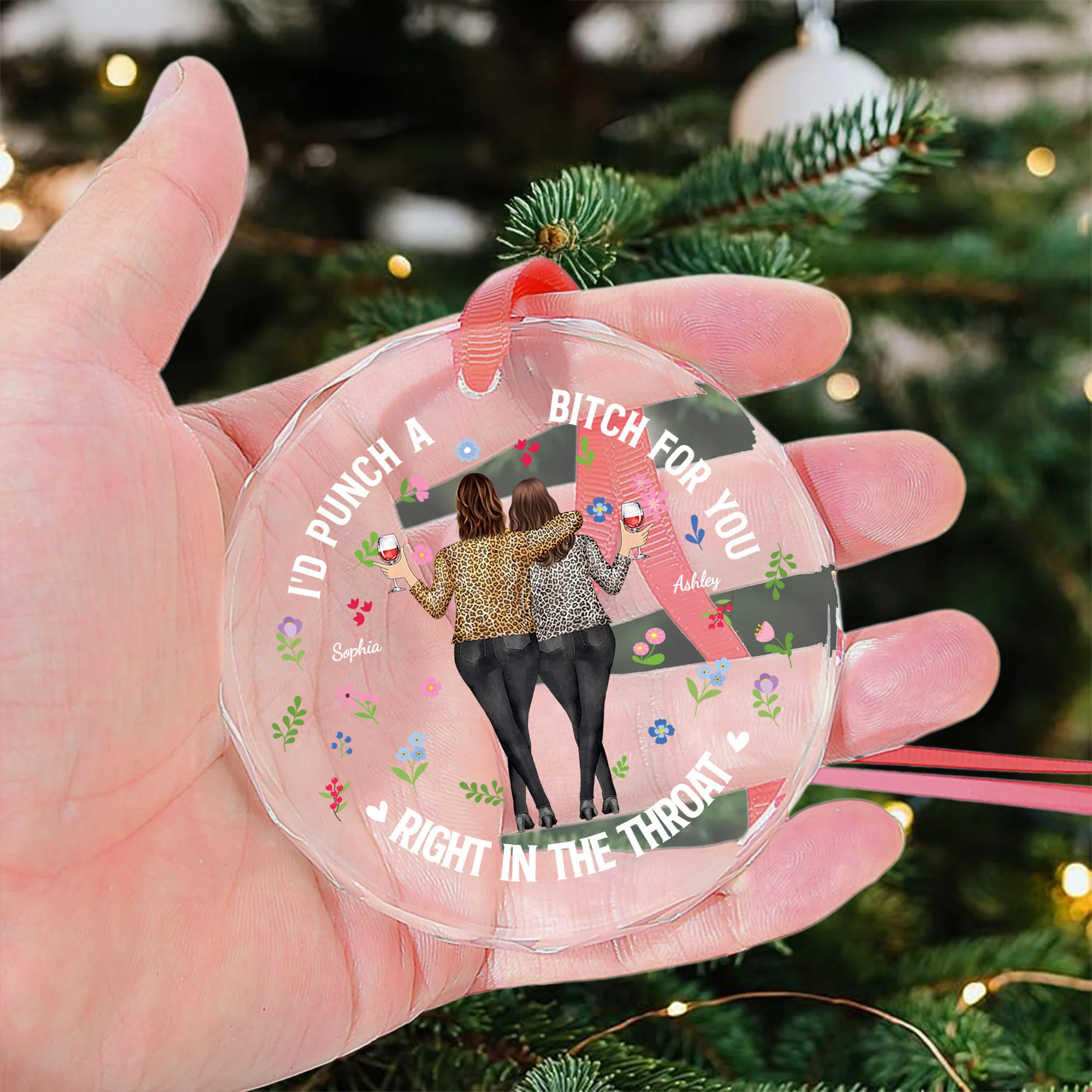 Punch Bitch Besties - Personalized Glass Ornament - Image 3