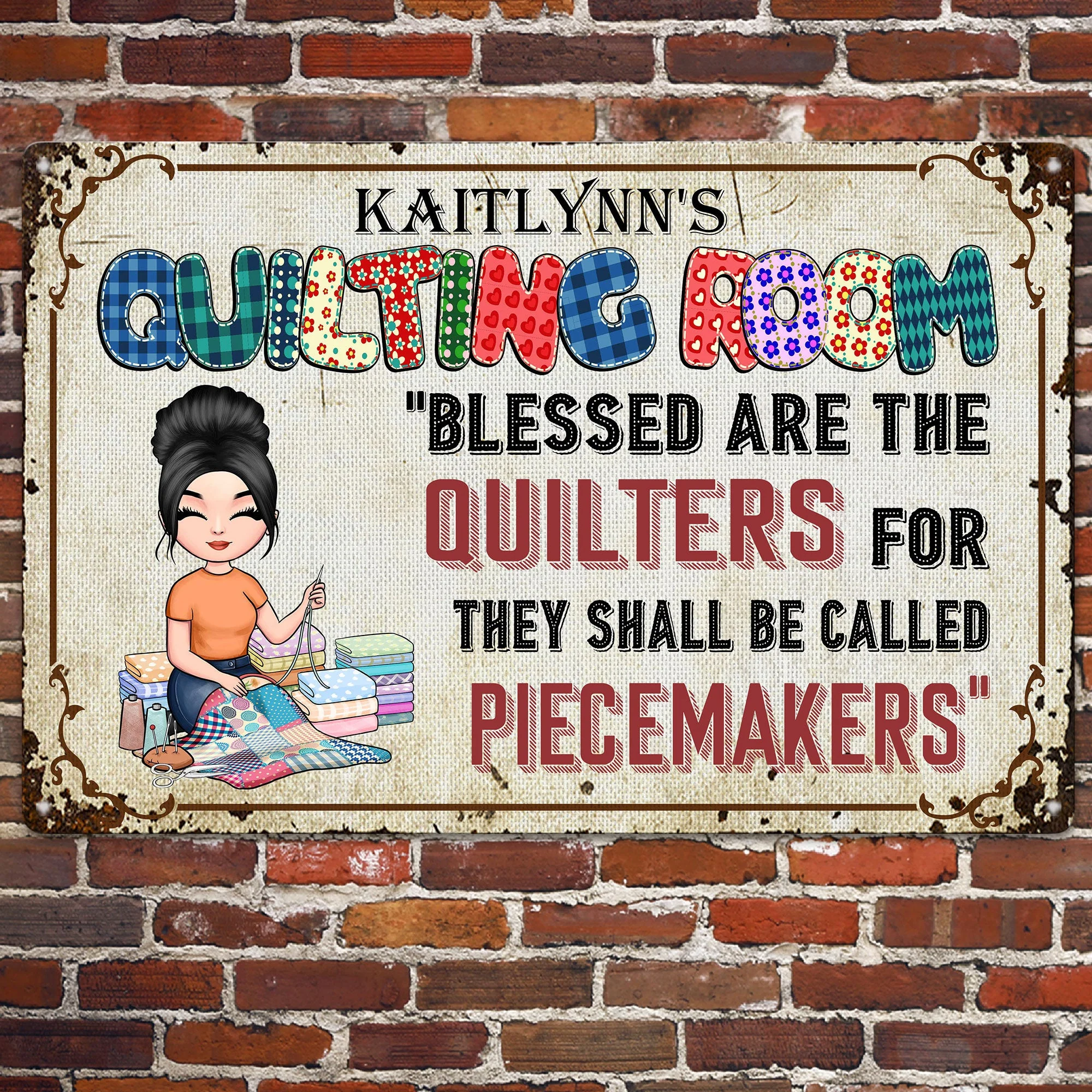 Quilting Room Blessed Are The Quilters - Personalized Metal Sign - Image 2