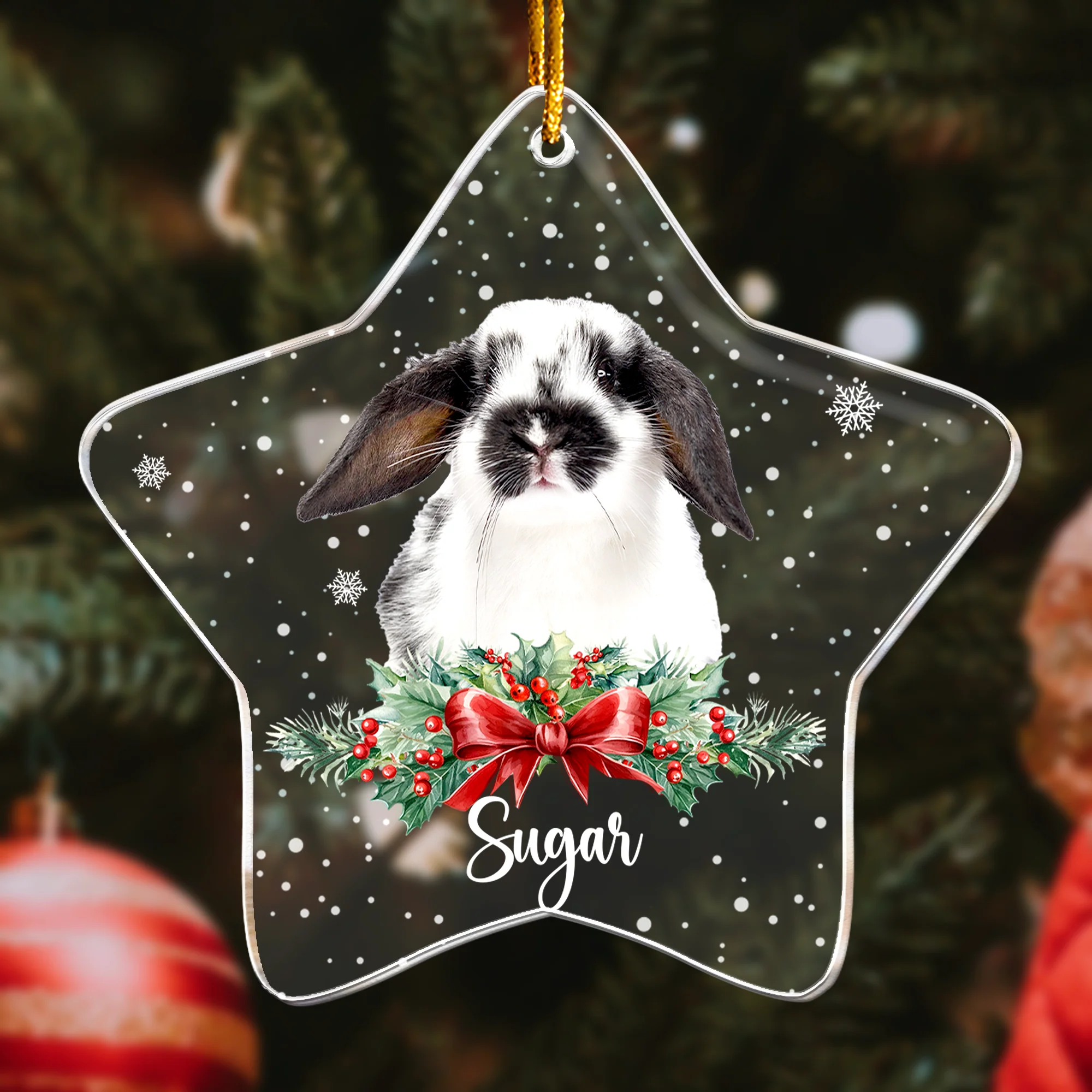 Rabbit Ornaments - Bunny Christmas Ornament - Personalized Acrylic Photo Ornament - Image 2