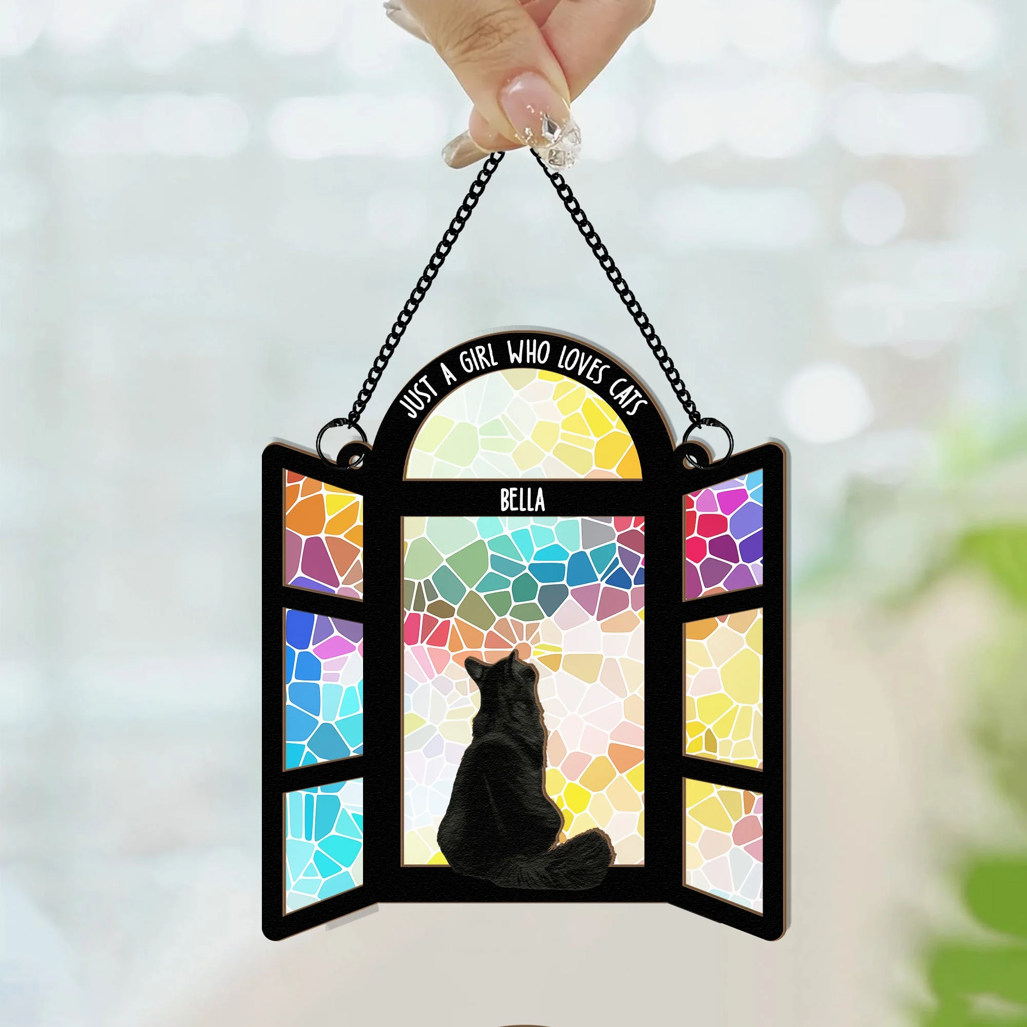 Rainbow Glass Cat Lovers - Personalized Window Hanging Suncatcher Ornament - Image 4