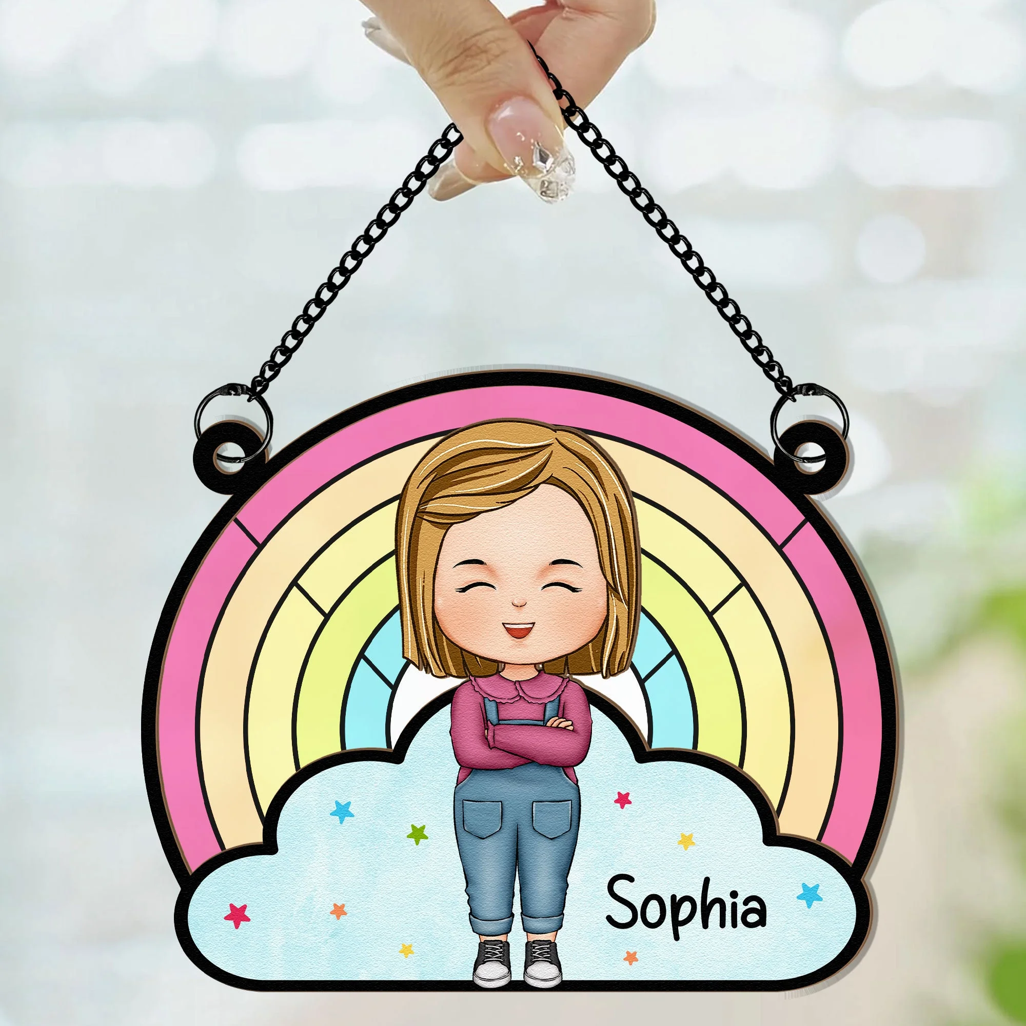 Rainbow Kid - Personalized Window Hanging Suncatcher Ornament - Image 4