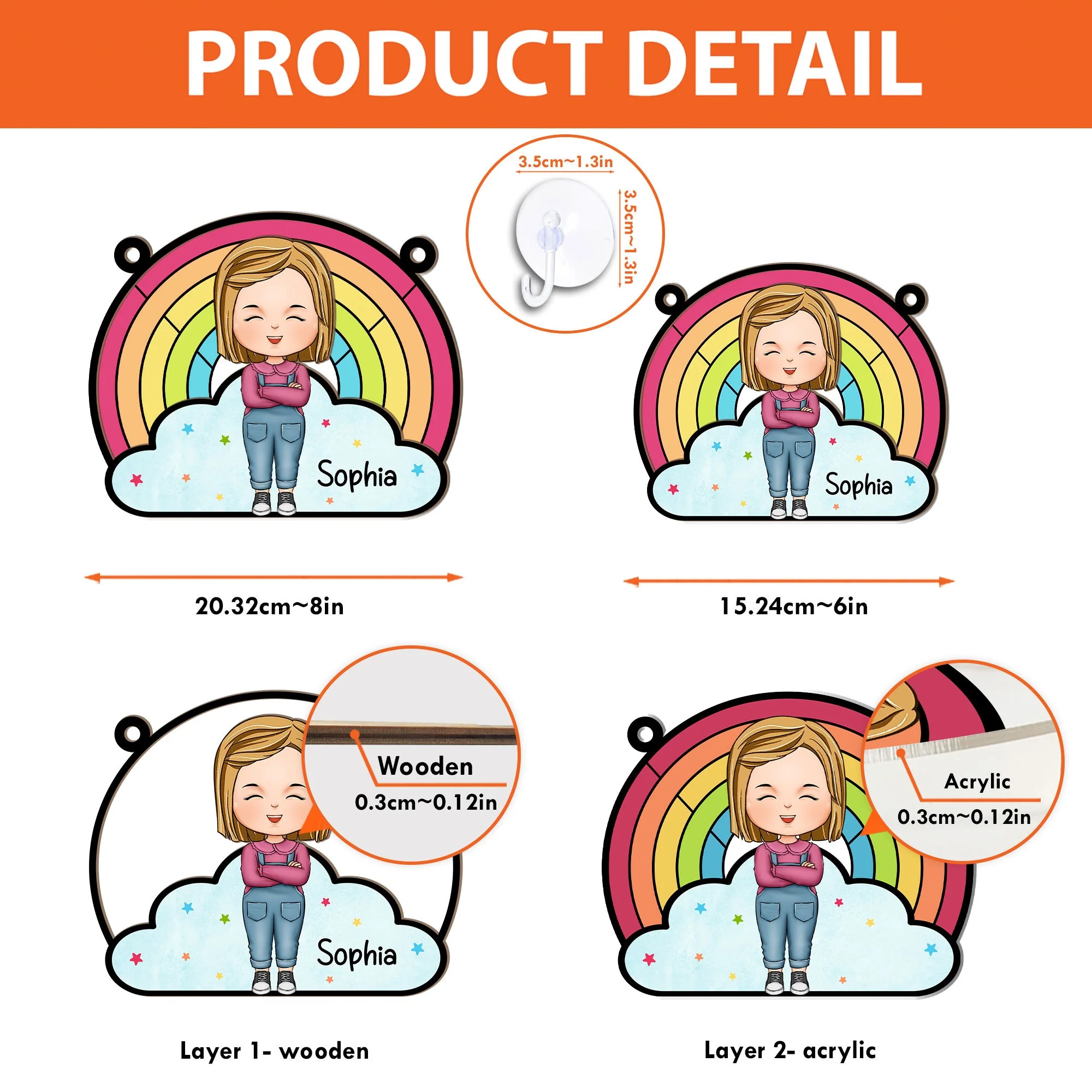 Rainbow Kid - Personalized Window Hanging Suncatcher Ornament - Image 5