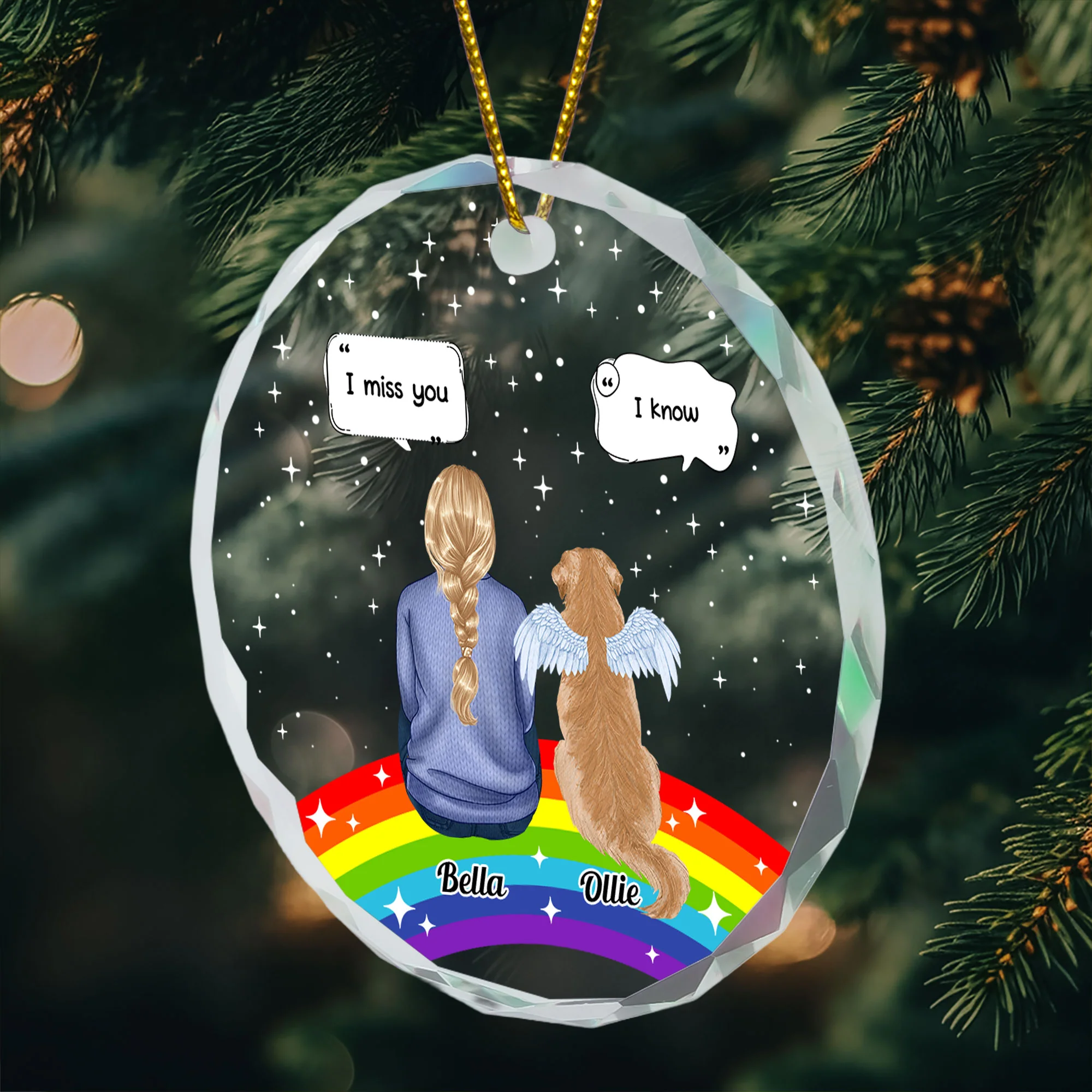 Rainbow Pet Memorial. Pet Loss - Personalized Glass Ornament - Image 5