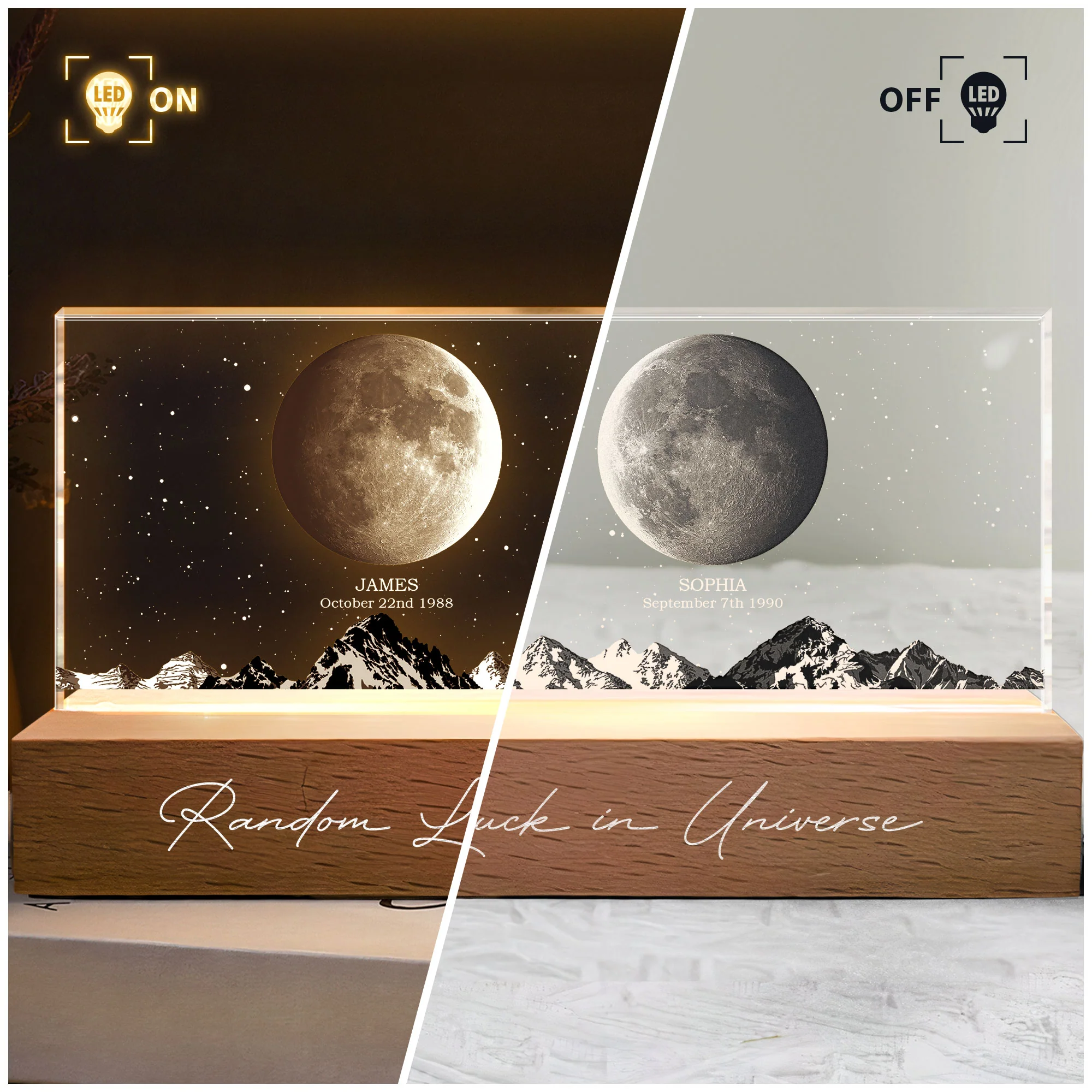 Random Luck In Universe Custom Moon Phases - Personalized LED Night Light - Image 3