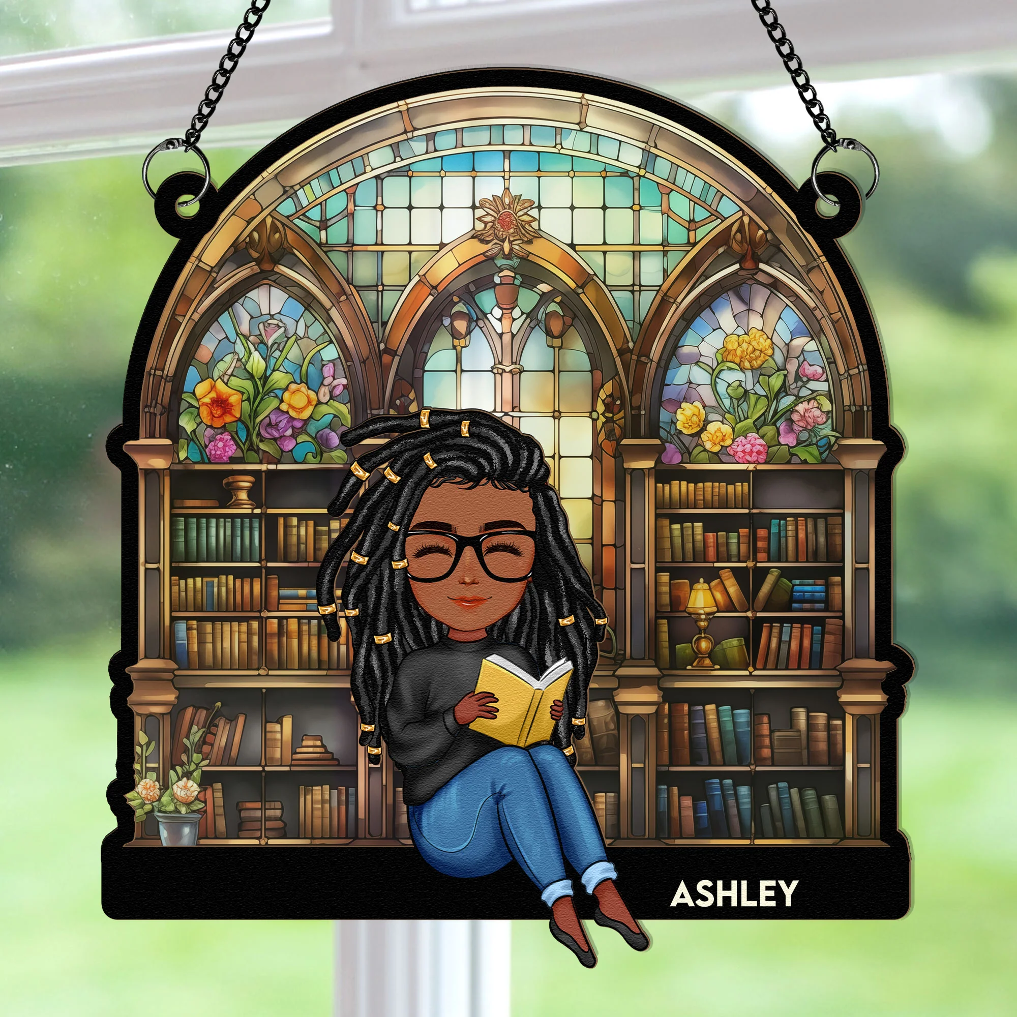 Reading Book New Version - Personalized Window Hanging Suncatcher Ornament - Image 3