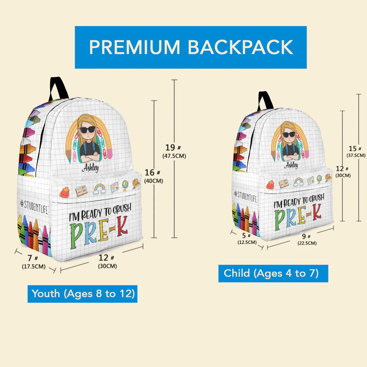 Ready To Crush School - Personalized Kid Backpack - Image 5