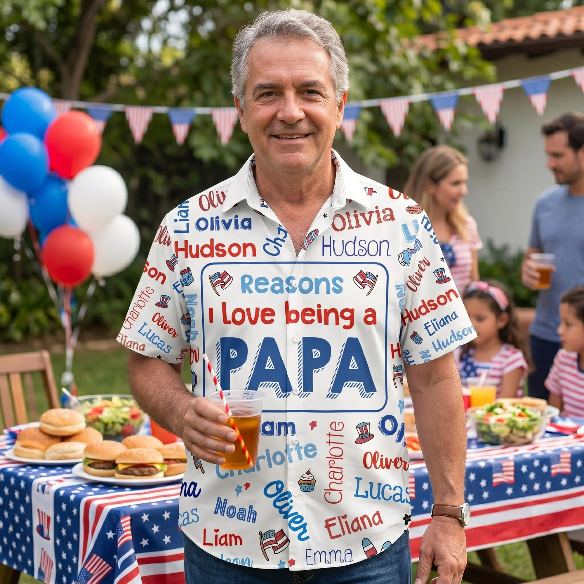 Reasons I Love Being A Papa USA 250 Patriotic Kid Names - Personalized Hawaiian Shirt - Image 3