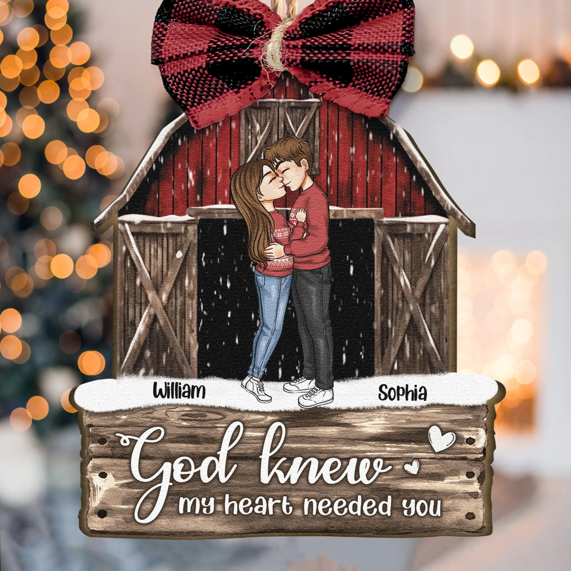 Red Barn Christmas Couples Anniversary - Personalized Couple Ornament - Vintage Ornament - Image 3