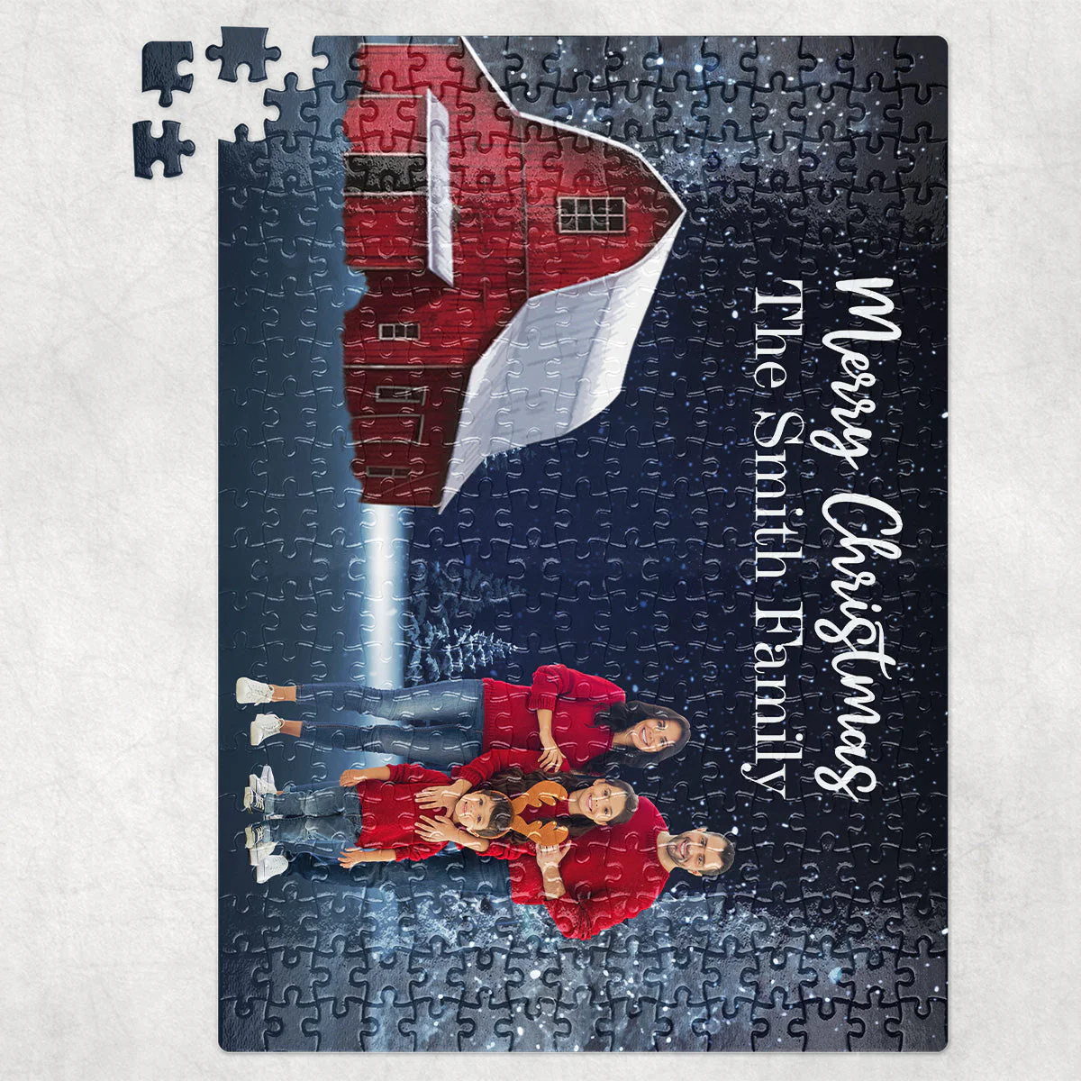 Red Barn Christmas Family Custom Photo - Personalized Photo Jigsaw Puzzle - Image 4