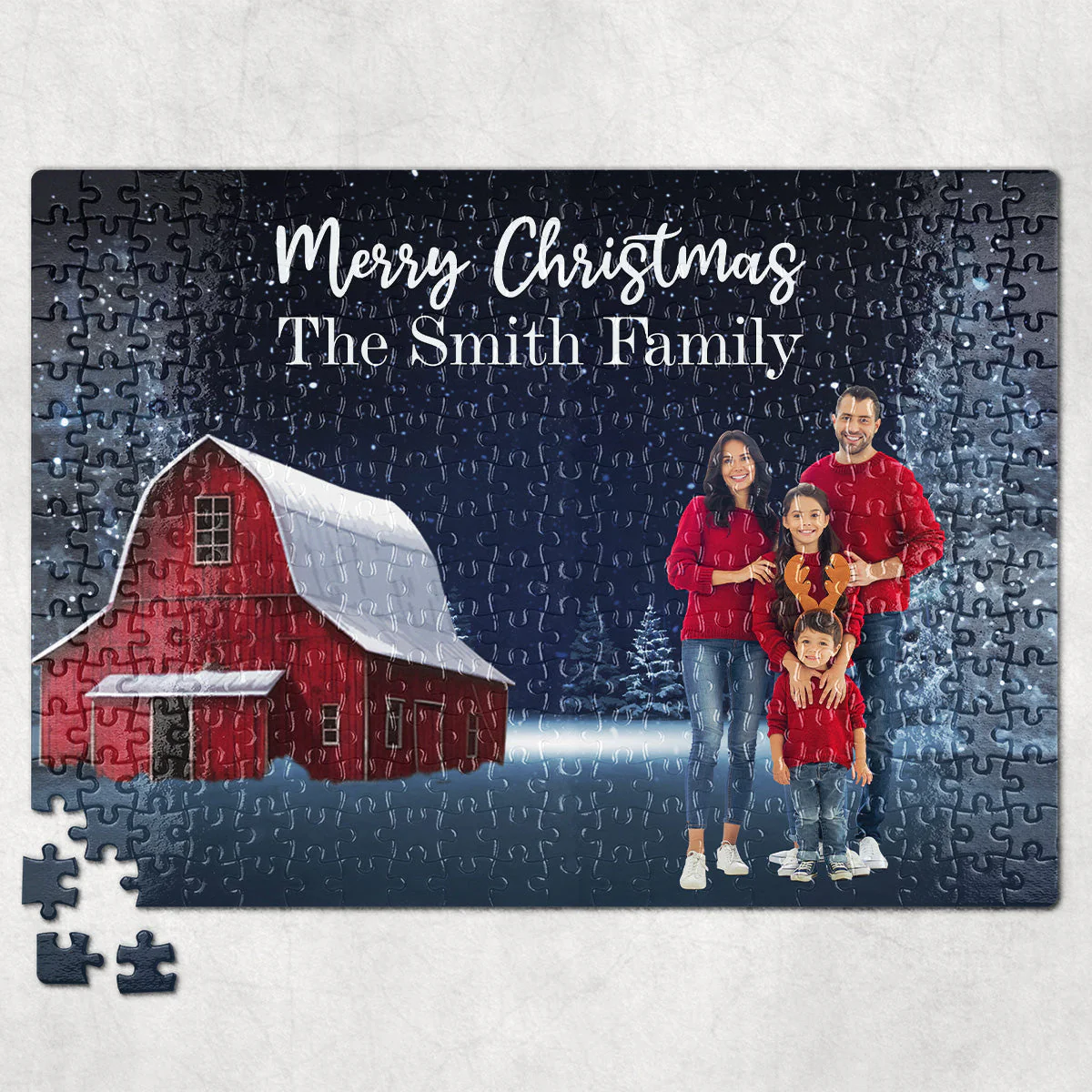 Red Barn Christmas Family Custom Photo - Personalized Photo Jigsaw Puzzle - Image 5