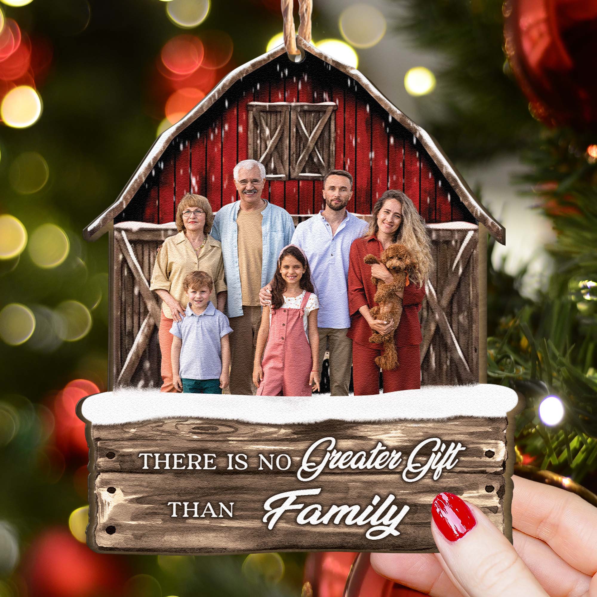 Red Barn Christmas Family Custom Photo - Personalized Family Photo Ornament - Vintage Ornament - Image 5