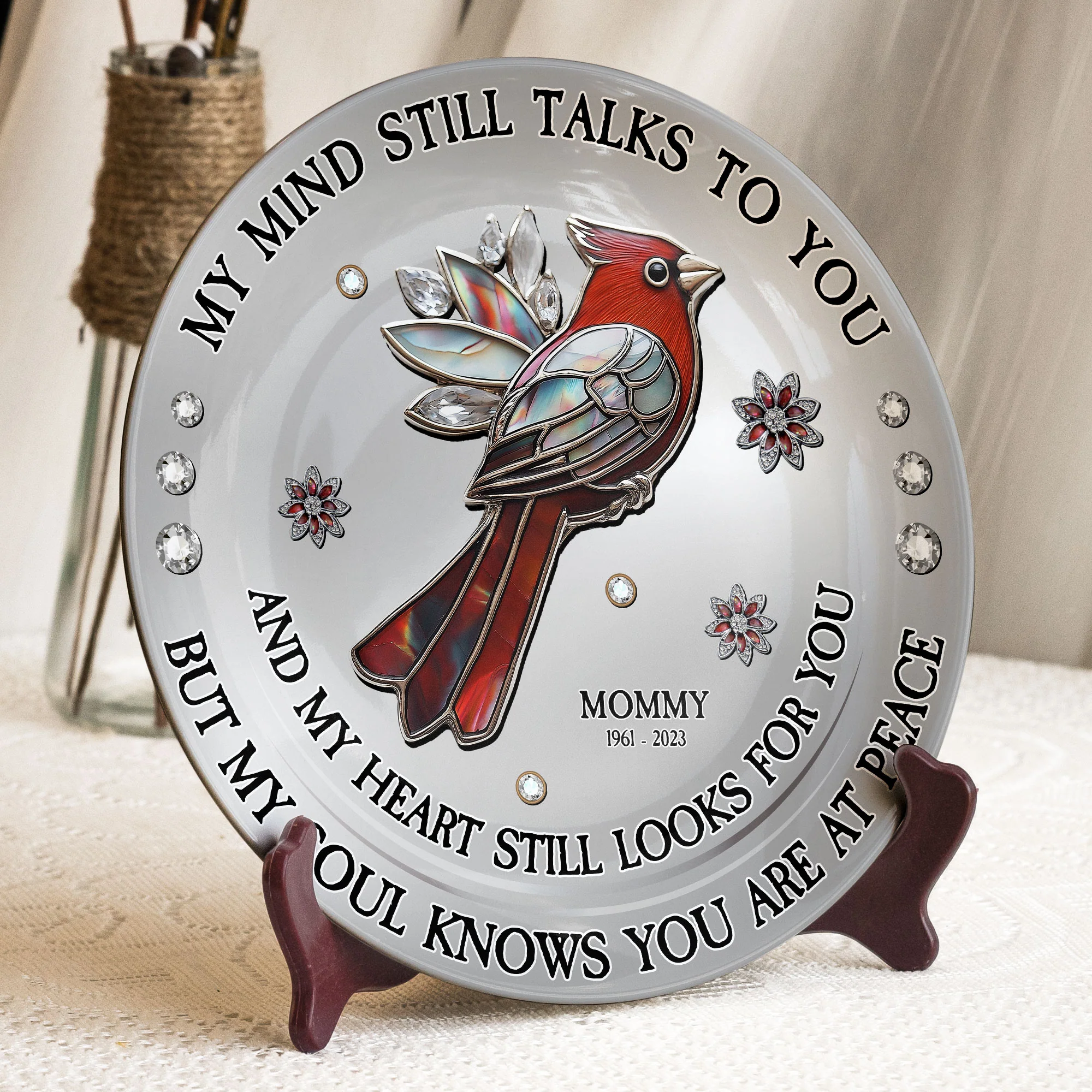 Red Cardinal My Mind My Heart My Soul - Personalized Ceramic Plate - Image 2