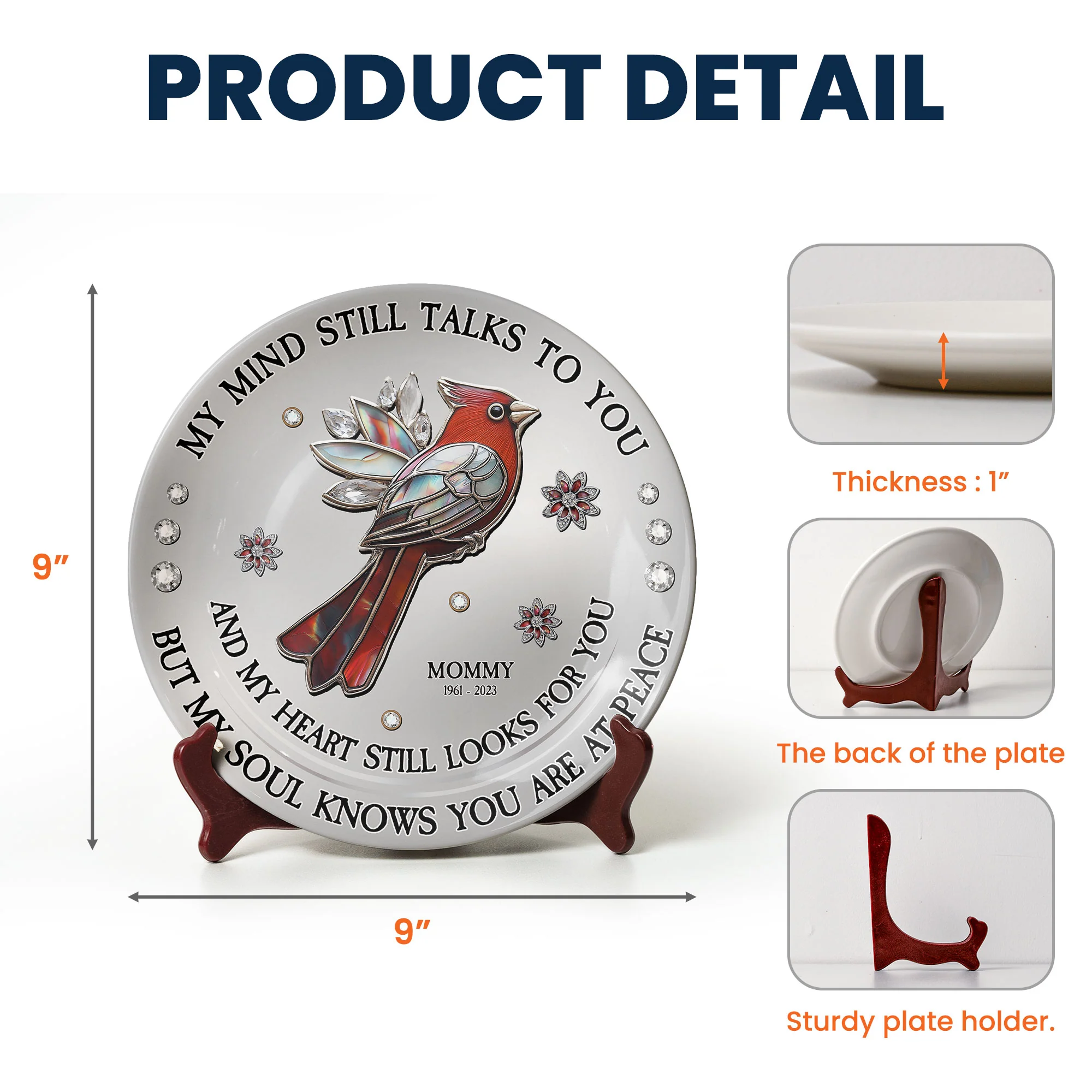 Red Cardinal My Mind My Heart My Soul - Personalized Ceramic Plate - Image 5