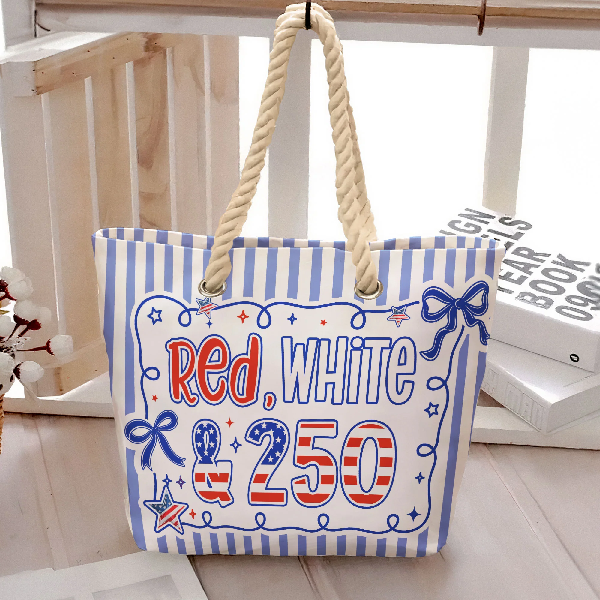 Red, White & 250 Patriotic Coquette Bow - Personalized Beach Bag - Image 6