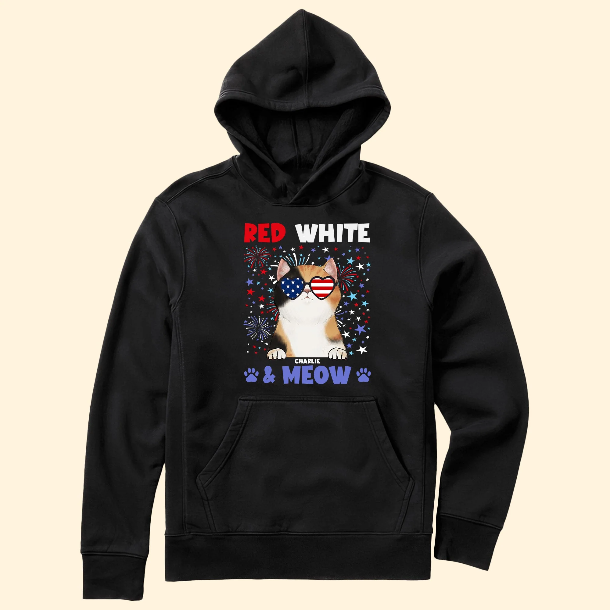 Red White & Meow With 4Th Of July Pattern - Personalized Shirt - Image 4