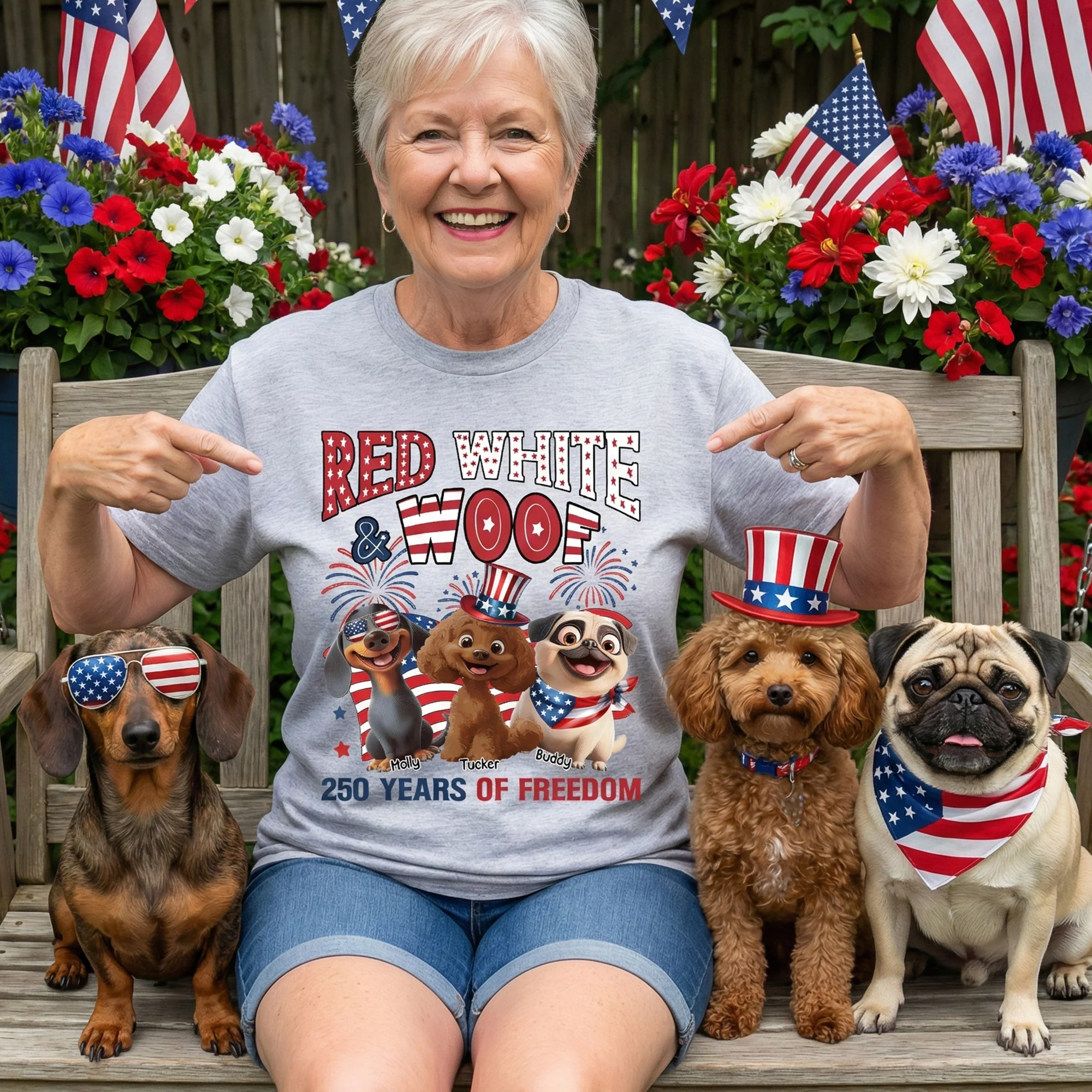 Red White & Woof 250 Years Of Freedom - Personalized Shirt - Image 2