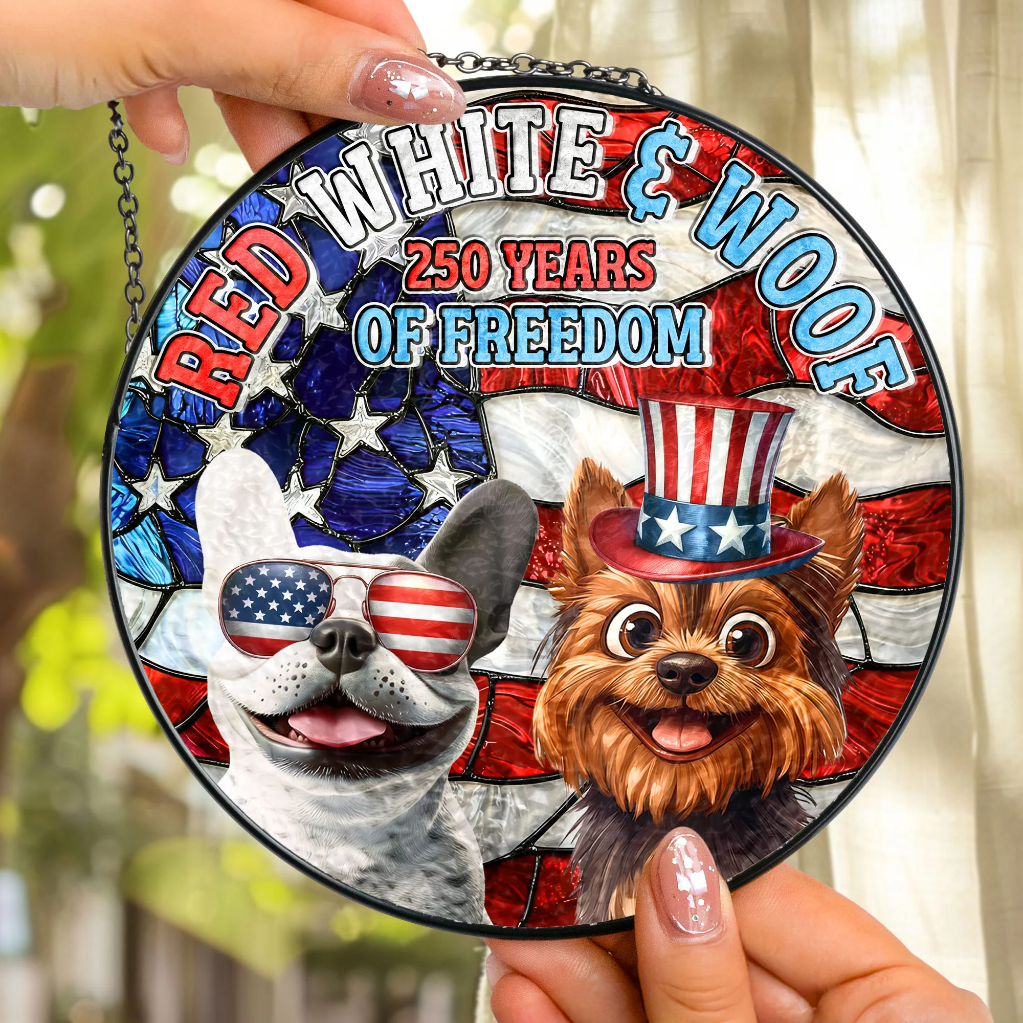 Red White & Woof - 250Th Anniversary - Personalized Stained Glass Window Hanging Suncatcher - Image 2