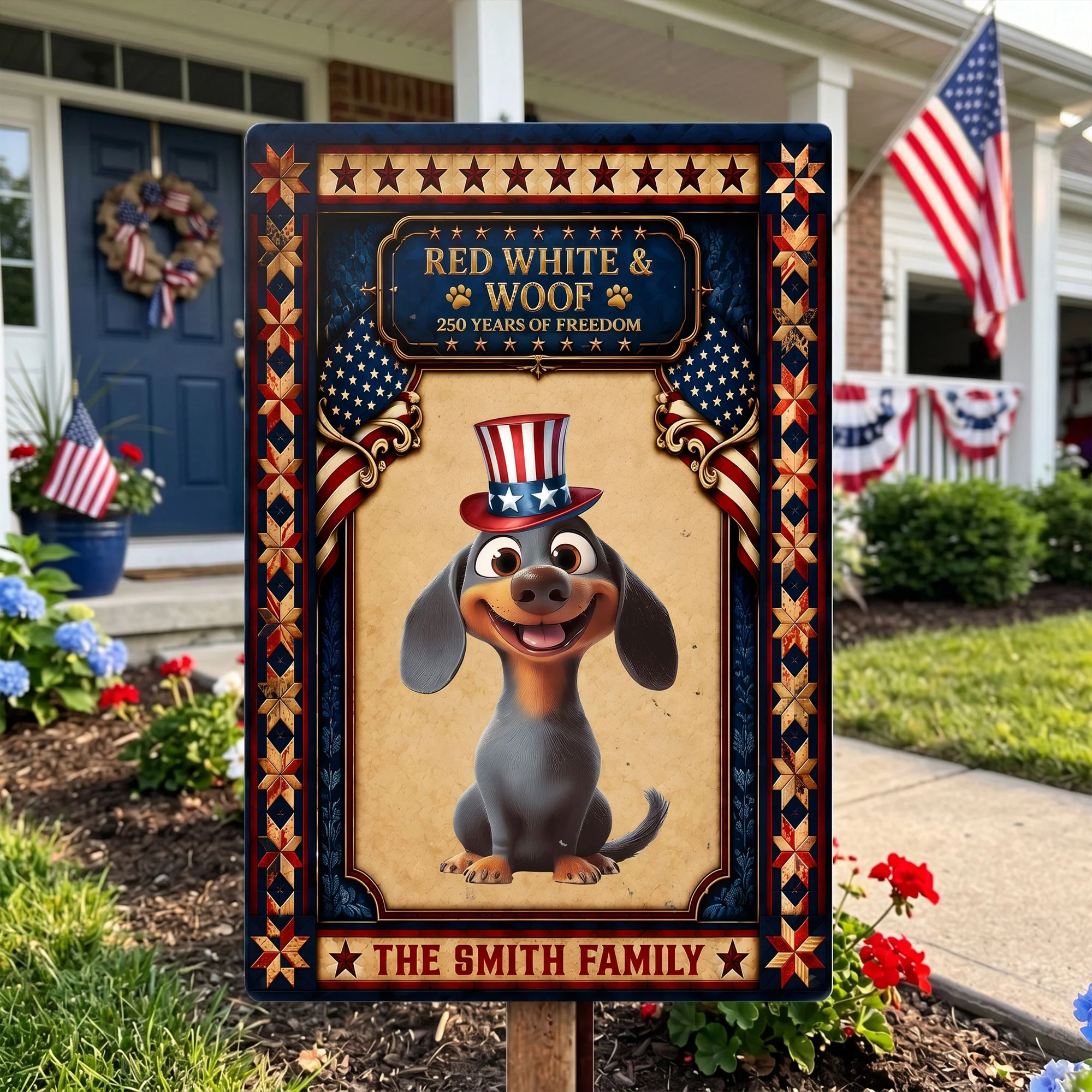 Red White & Woof 250Th Anniversary Usa Gift For Pet Lovers - Personalized Metal Sign