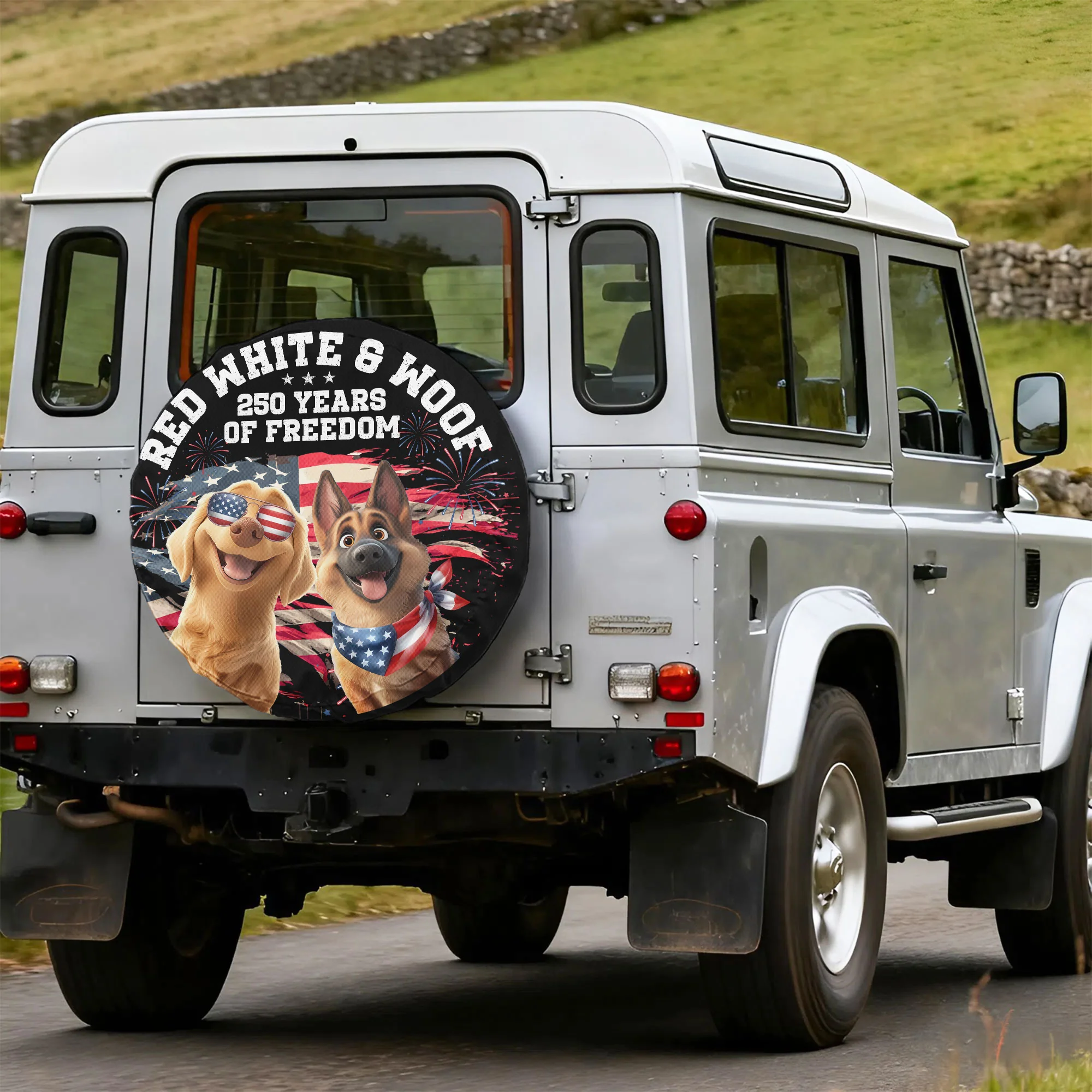 Red White & Woof - Personalized Tire Cover - Image 3