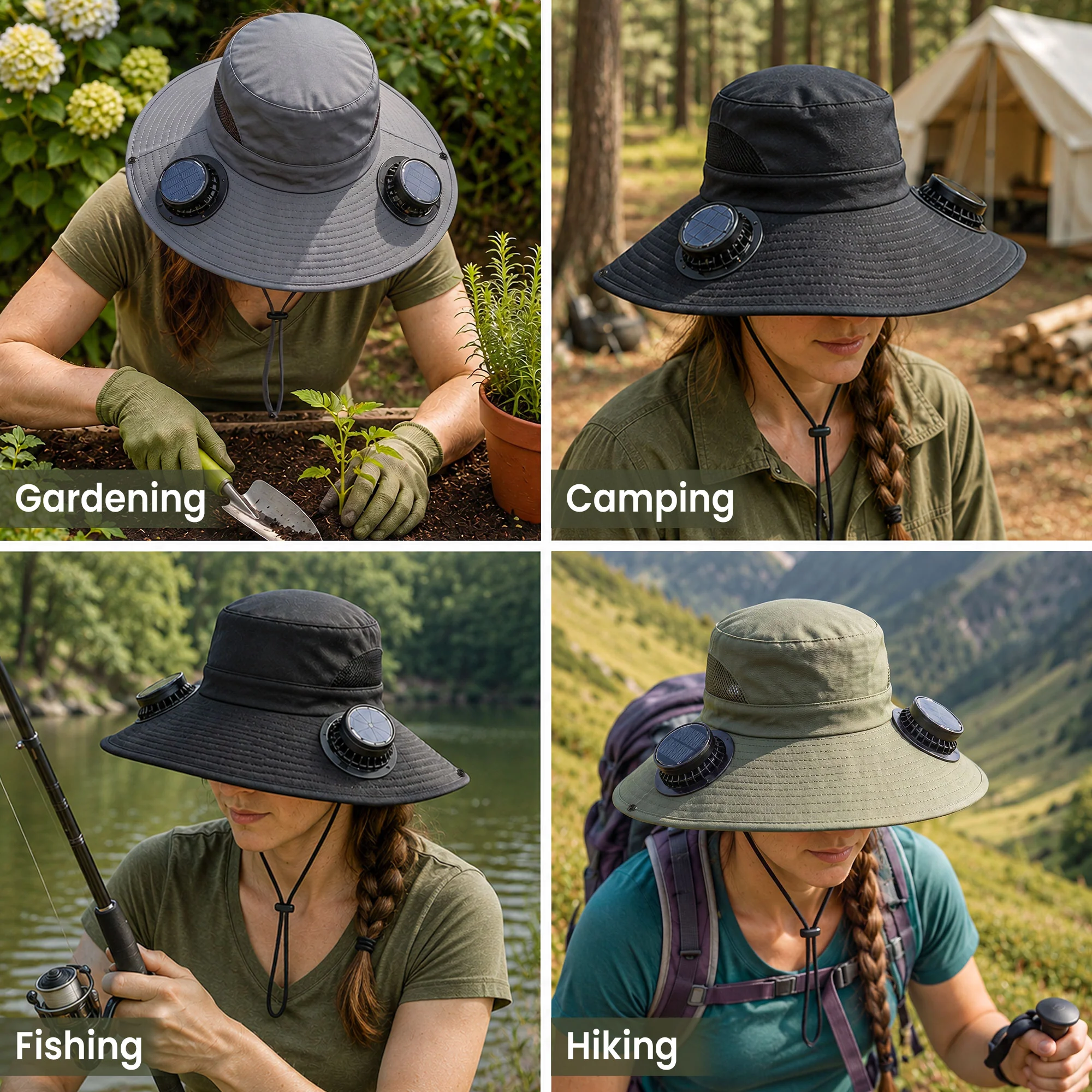 Reel Cool Dad Custom Kids Names - Personalized Solar Fan Hat - Image 5