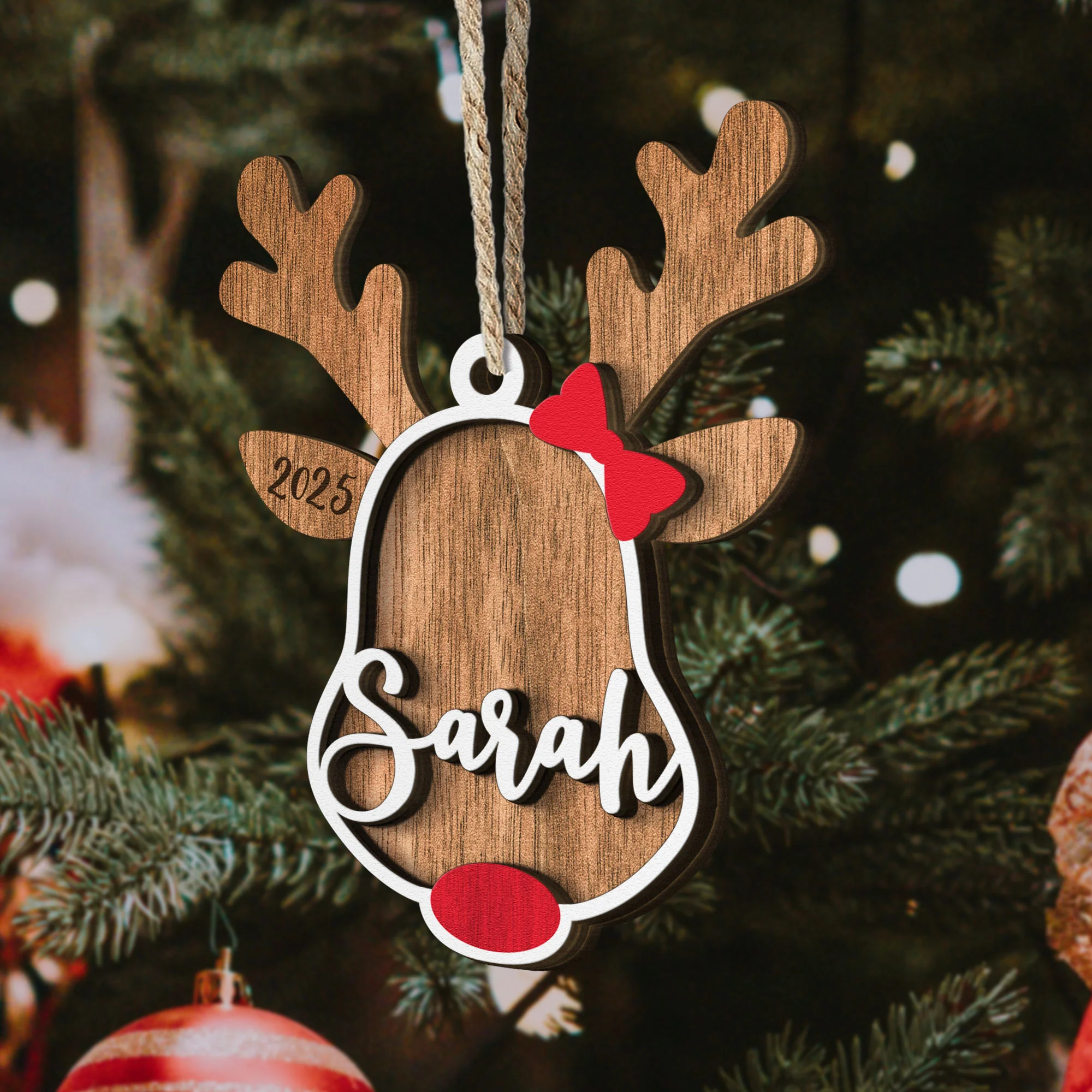 Reindeer Family - Personalized Wooden Ornament - Image 2