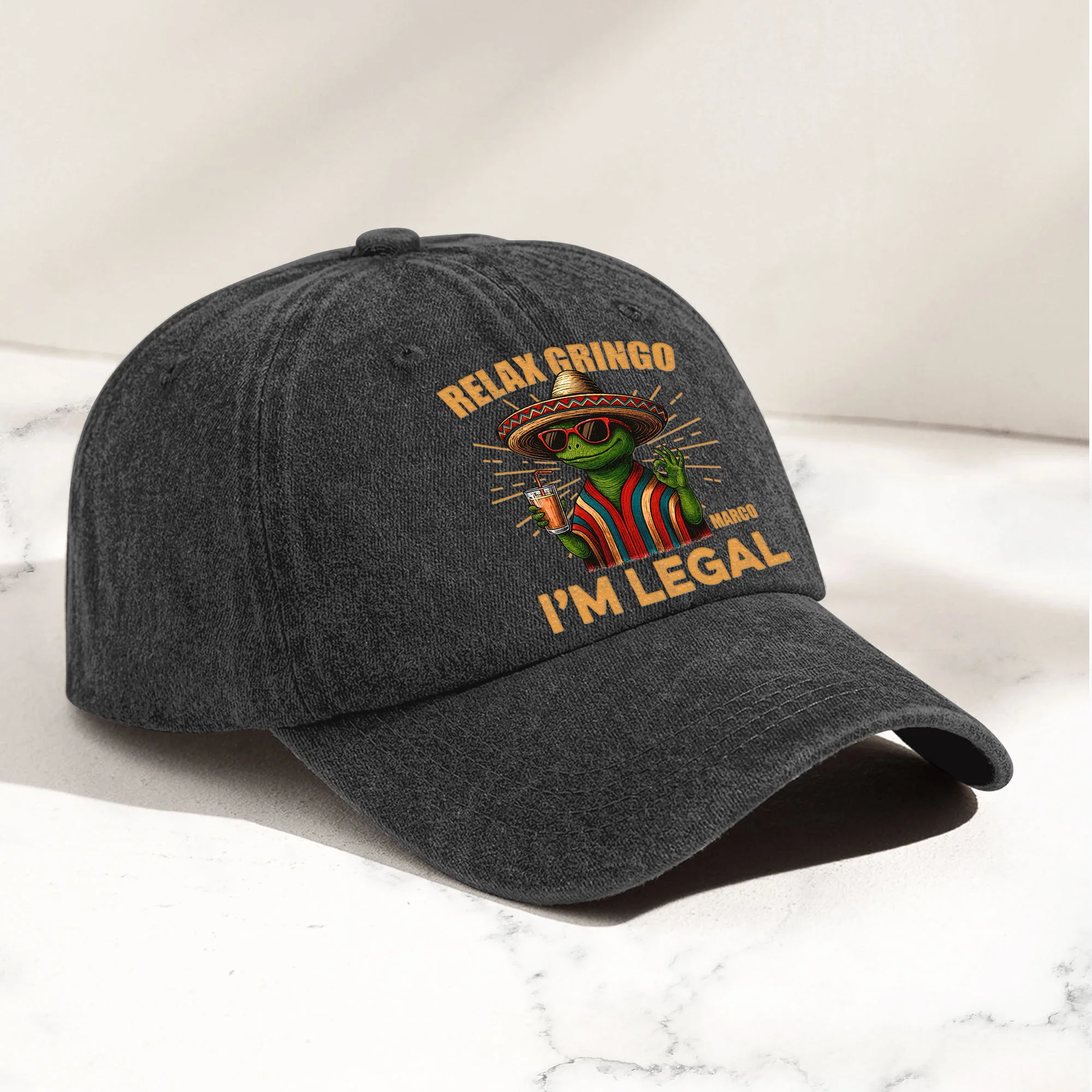 Relax Gringo I’m Legal - Personalized Distressed Denim Cap - Image 2