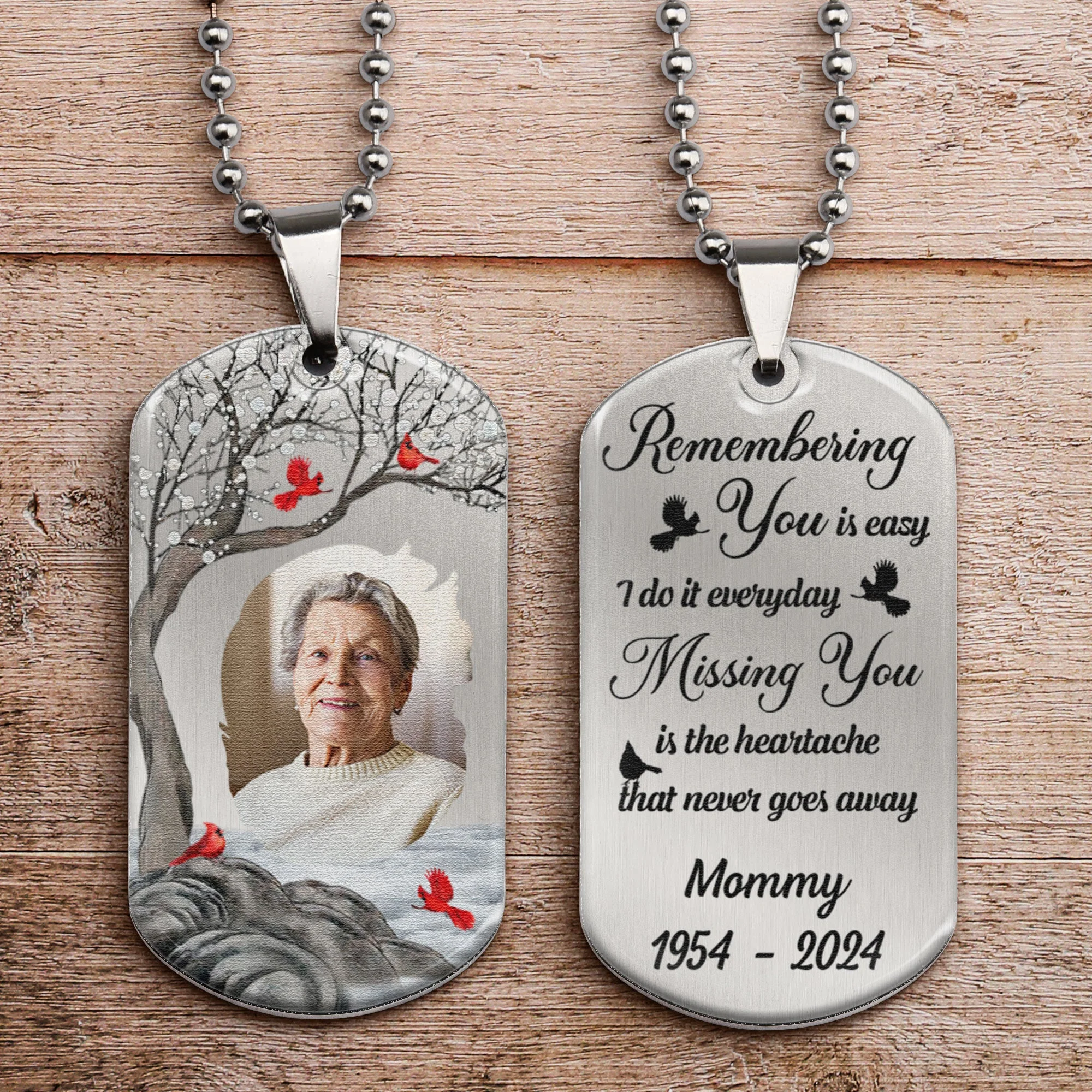 Remembering You Is Easy I Do It Everyday - Personalized Photo Dog Tag Necklace - Image 2