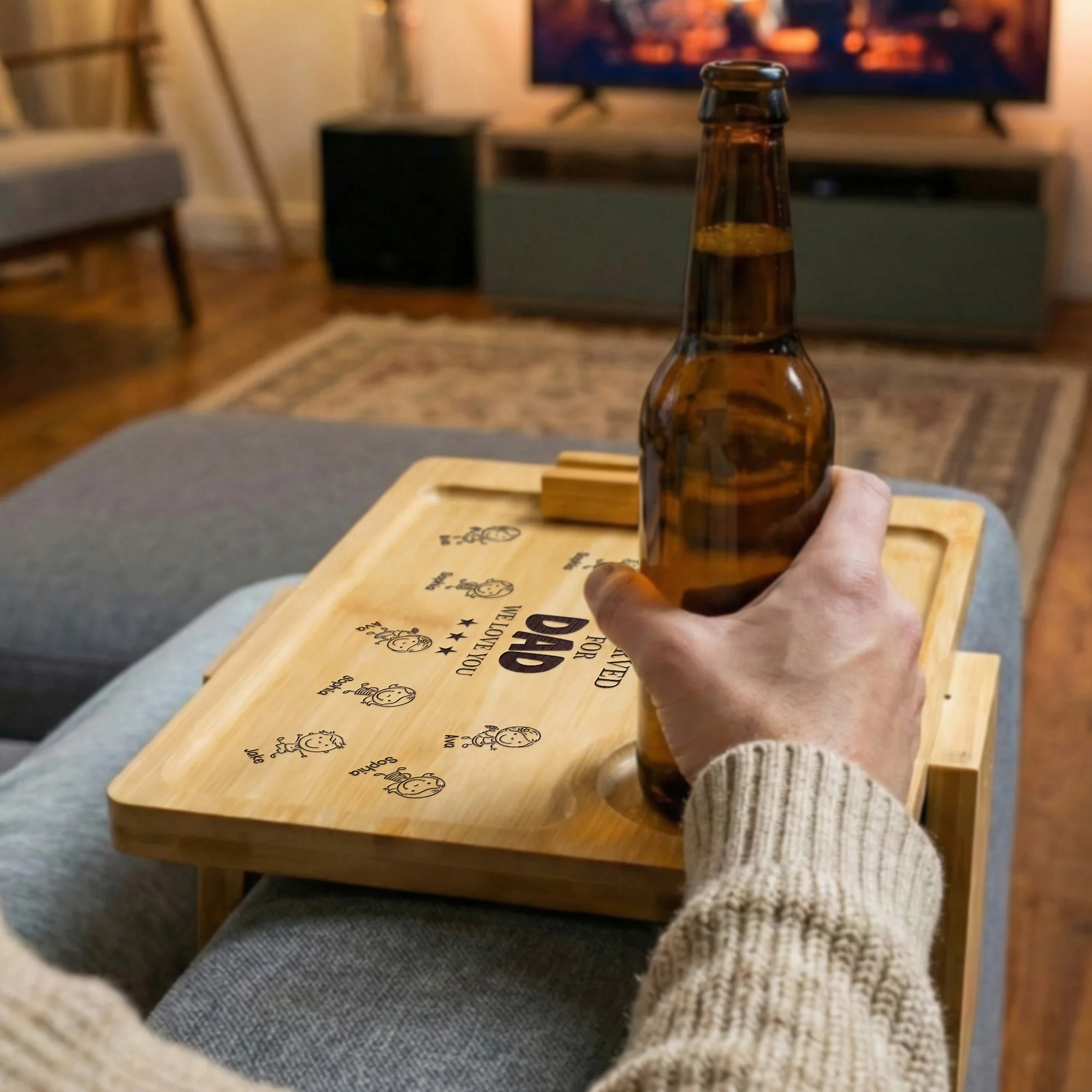 Reserved For Dad - Personalized Wooden Couch Arm Table - Image 3