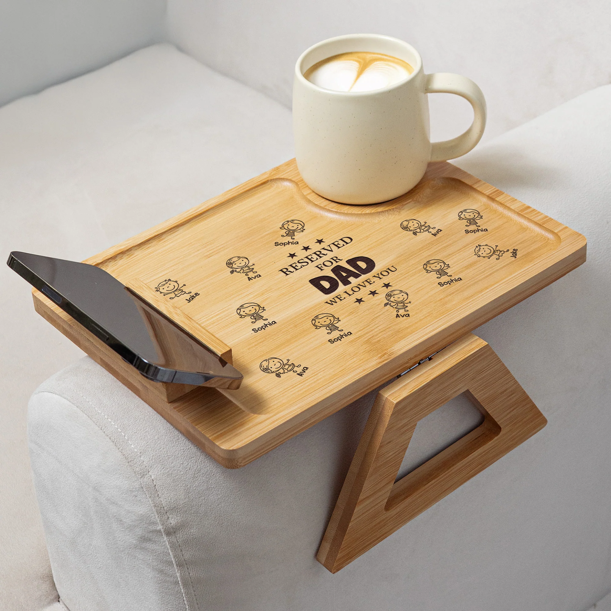 Reserved For Dad - Personalized Wooden Couch Arm Table - Image 5