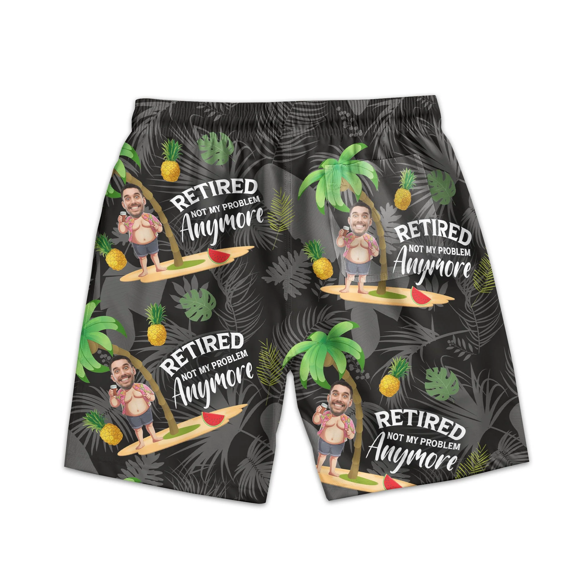 Retired Not My Problem Anymore - Personalized Photo Men's Beach Shorts - Image 4