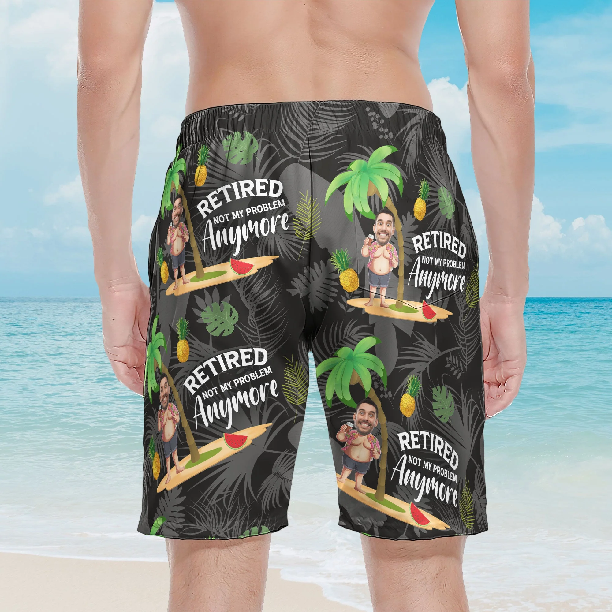 Retired Not My Problem Anymore - Personalized Photo Men's Beach Shorts - Image 5