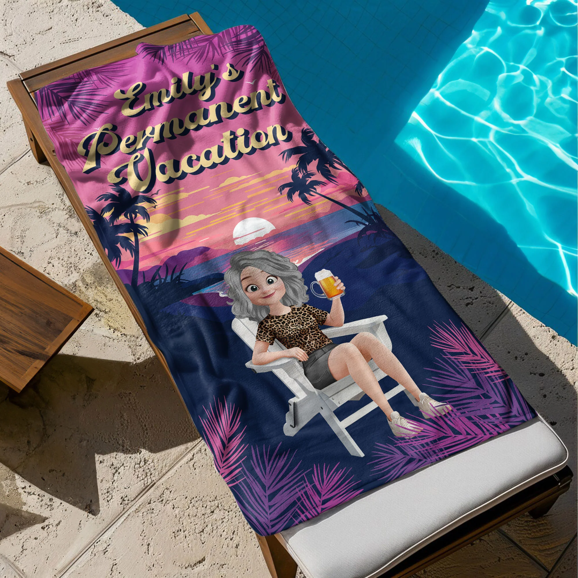 Retirement Permanent Vacation Retro Summer - Personalized Quick-Dry Beach Towel - Image 4