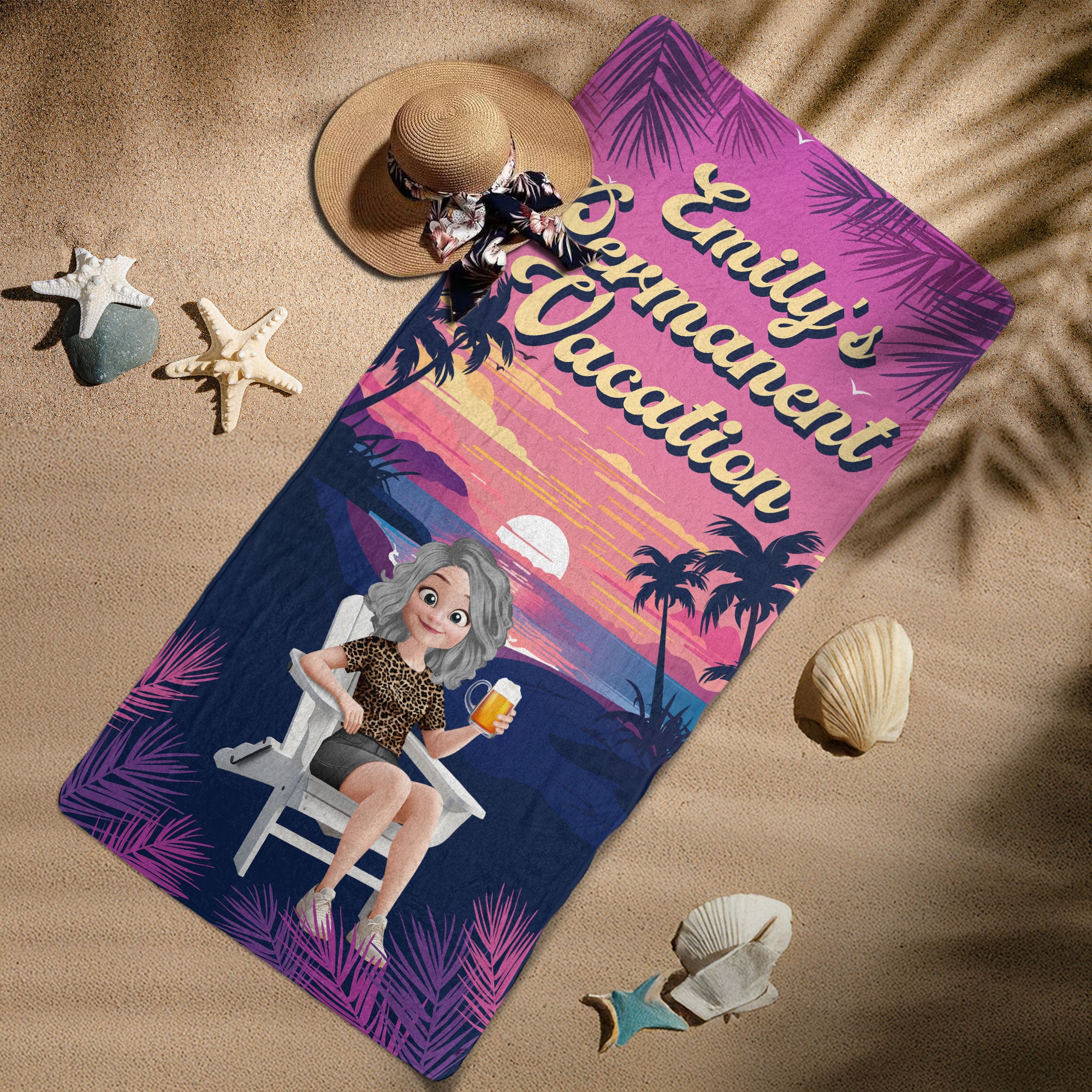Retirement Permanent Vacation Retro Summer - Personalized Quick-Dry Beach Towel - Image 7