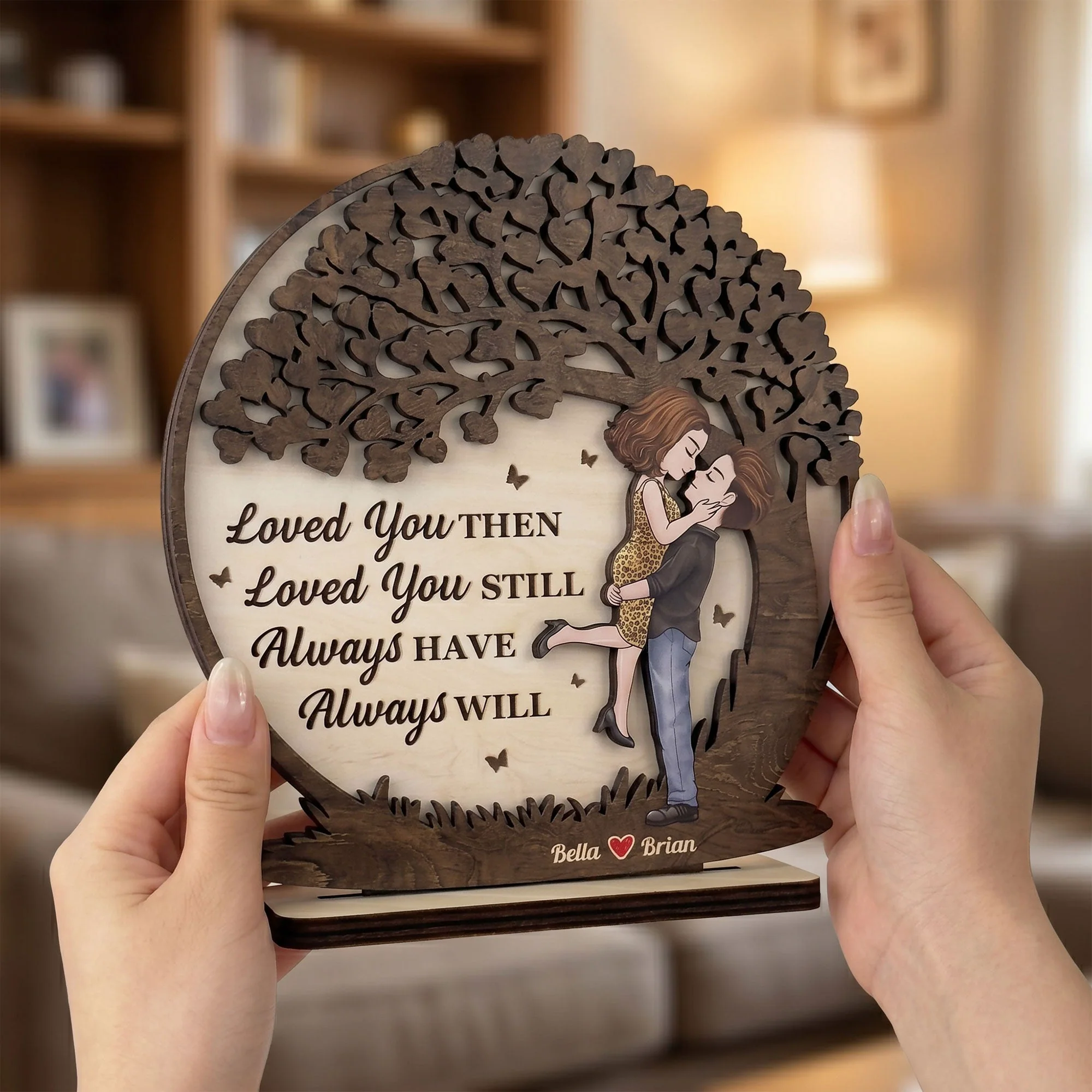 Romantic Couples Under The Moon - Anniversary Gifts For Her - Personalized Wooden Plaque - Image 3