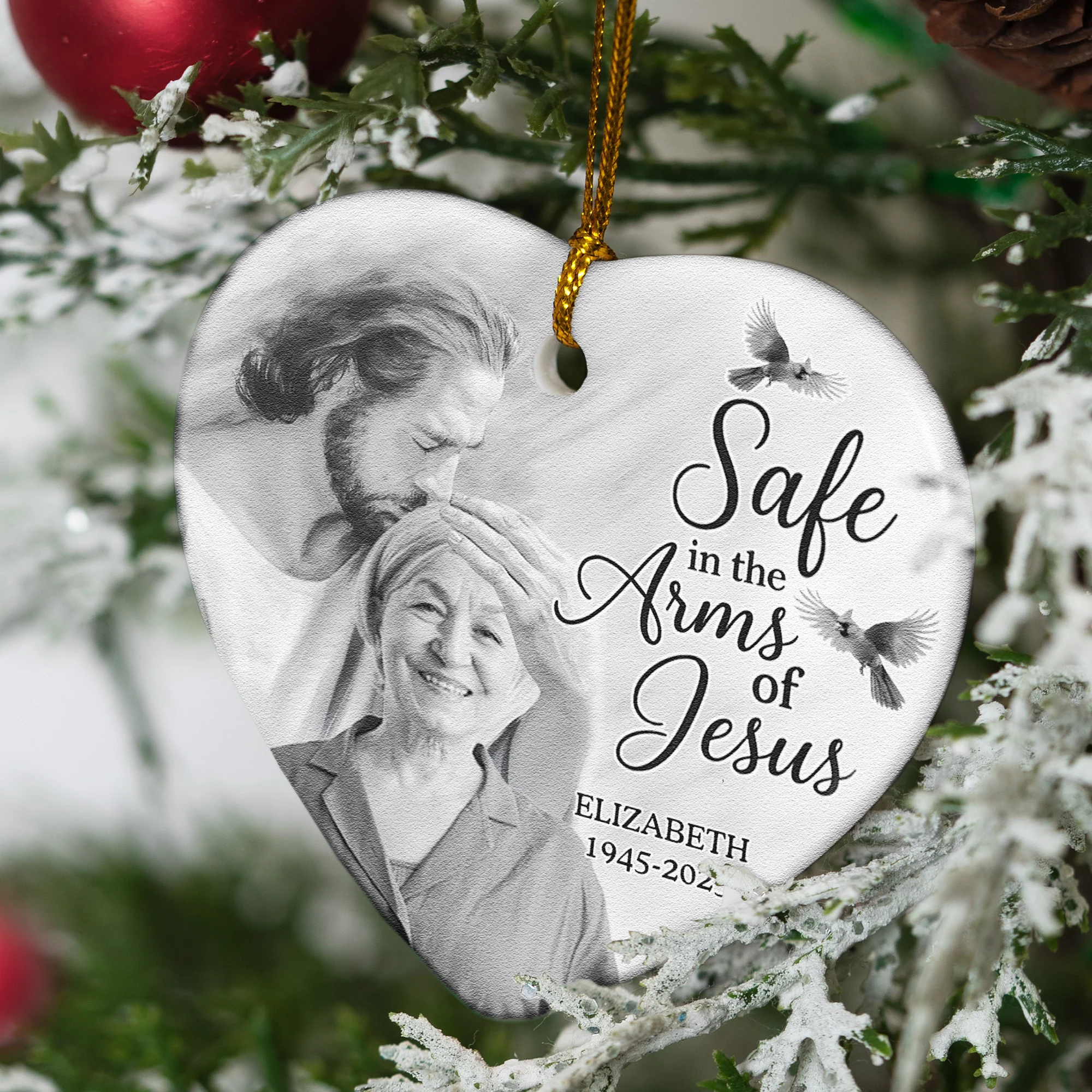 Safe In The Arm Of Jesus - Personalized Ceramic Photo Ornament - Image 6