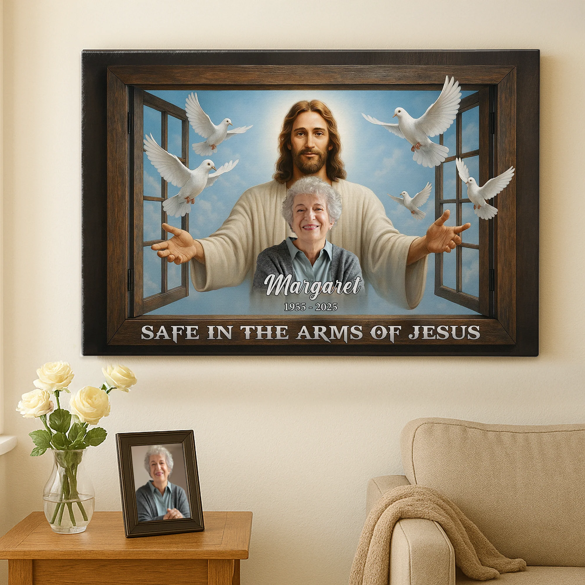 Safe In The Arms Of Jesus - Personalized Photo Wrapped Canvas - Image 5