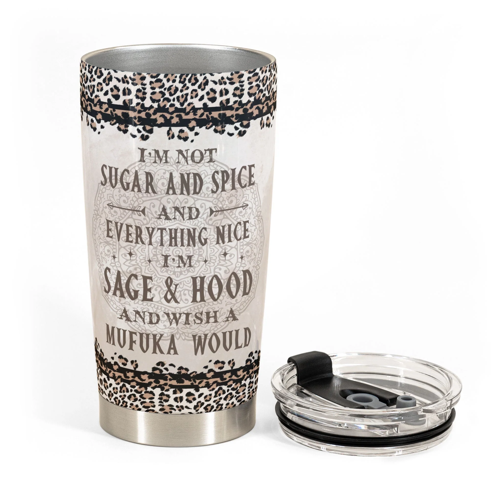 Sage & Hood - Personalized Tumbler Cup - Birthday Gift For Yoga Lover - Leopard Pattern Design - Image 3